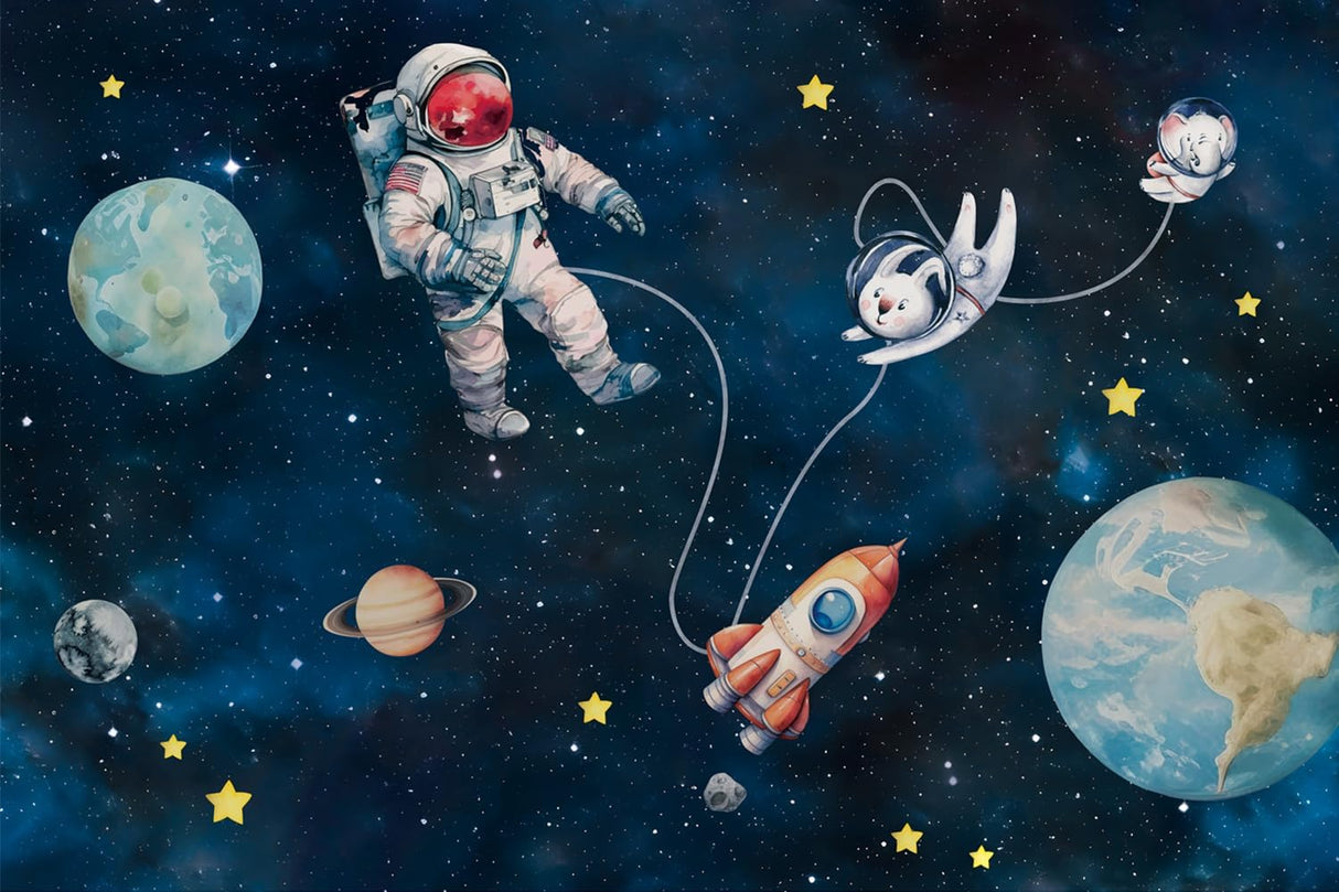 Mural infantil FWIEXA cohete conejo espacio 141x96 (no pegajoso)