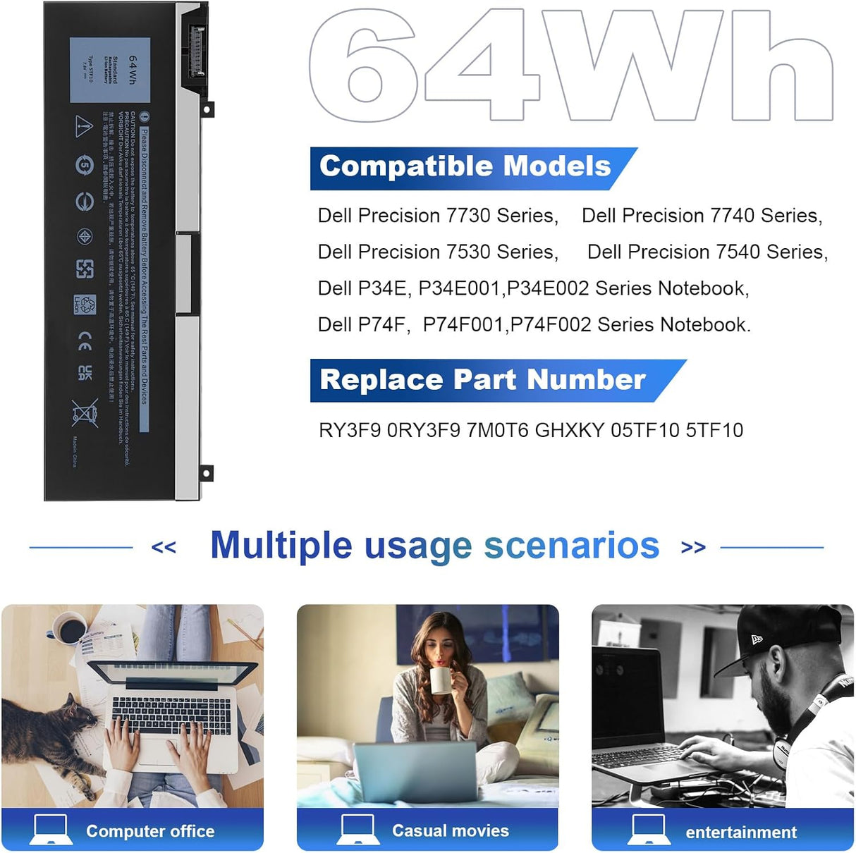 Batería 5TF10 GHXKY para Laptop Precision 7730 7740 P34E