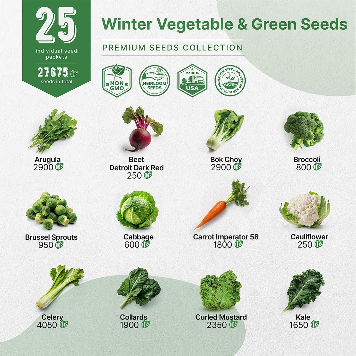 Pack de Semillas de Verduras de Invierno - 25 Variedades Non-GMO
