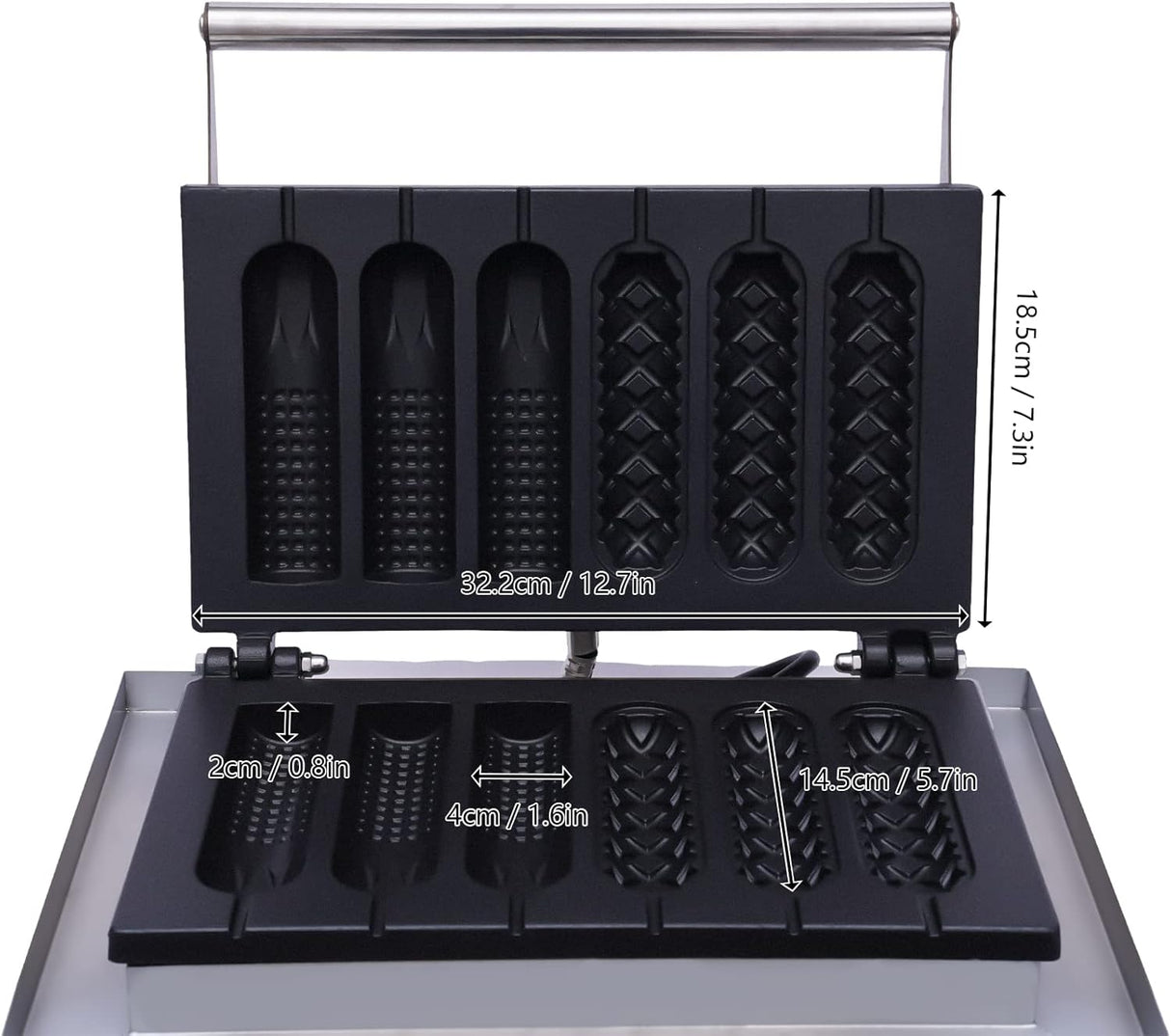 Máquina de Waffles Hotdog, 110V 1500W, 6PCS, Tipo 3