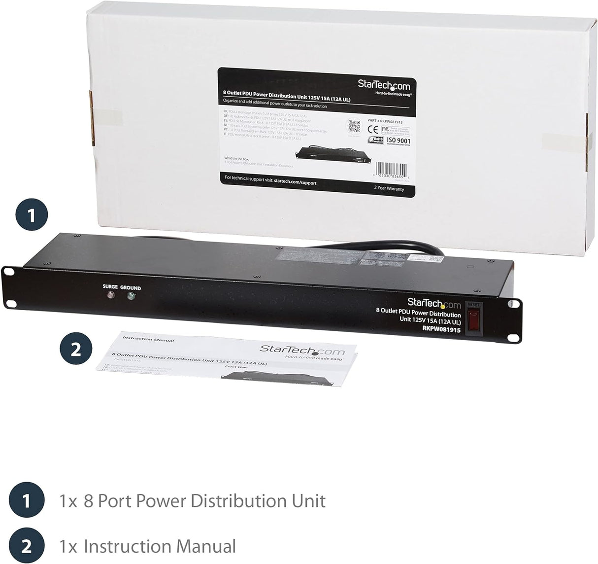 StarTech Regleta de alimentación horizontal de 8 tomacorrientes