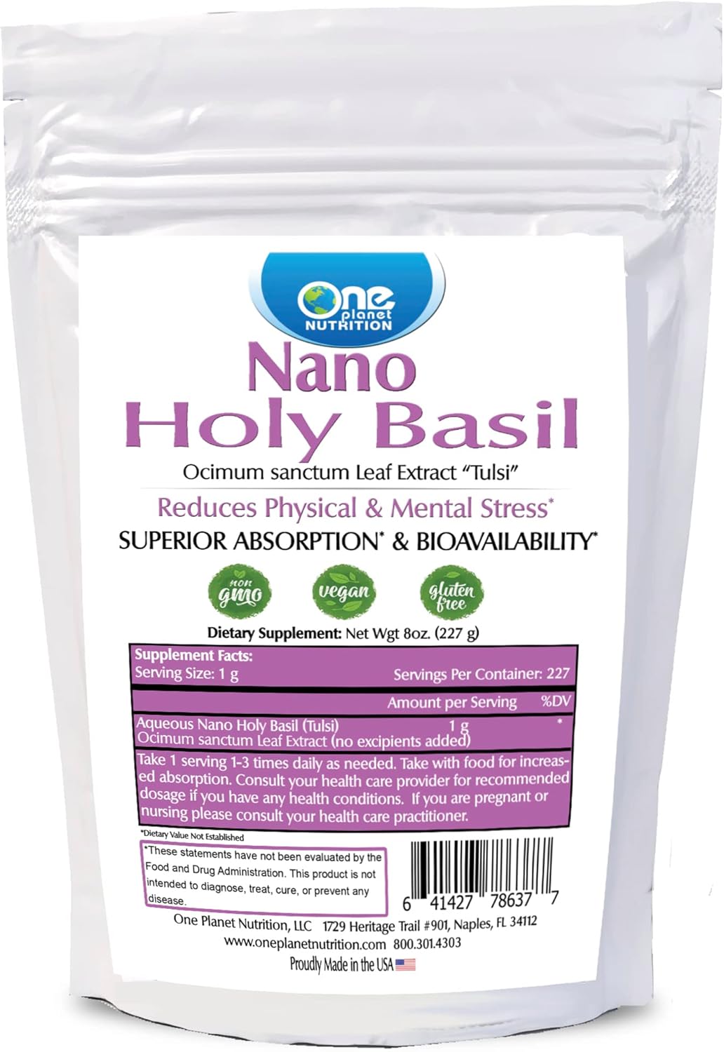 Suplemento One Planet Nutrition Nano Holy Basil (Tulsi) 227G