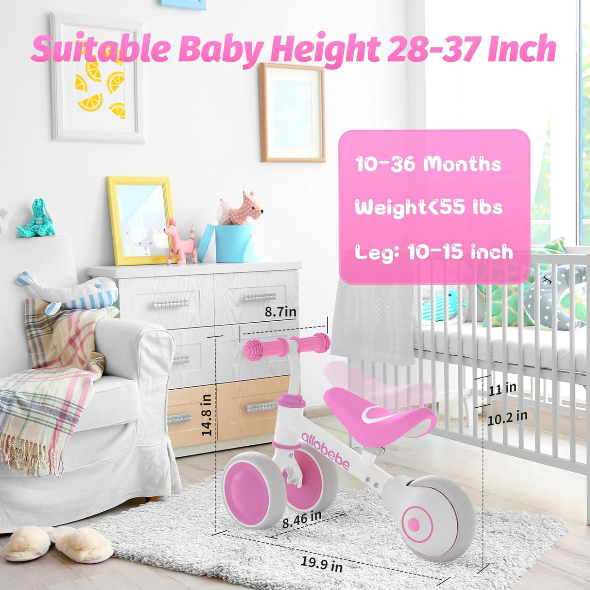 Bicicleta de Equilibrio Allobebe para Bebés 12-36 Meses