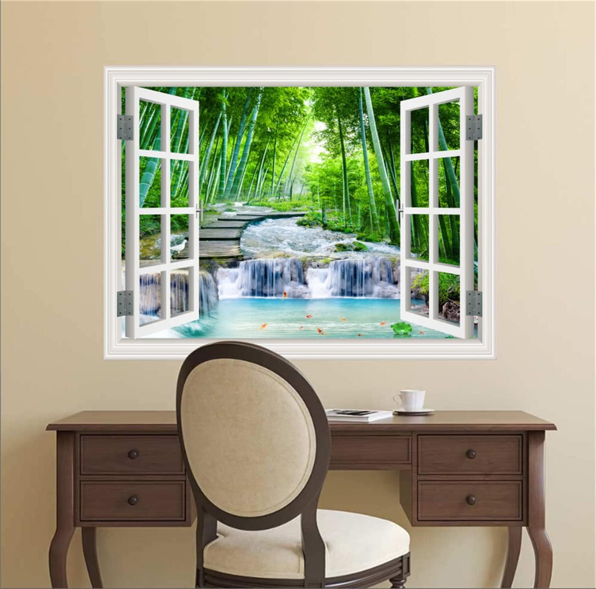 Vinilo Autoadhesivo Ventana Tropical, Decoración 3D, 36×48