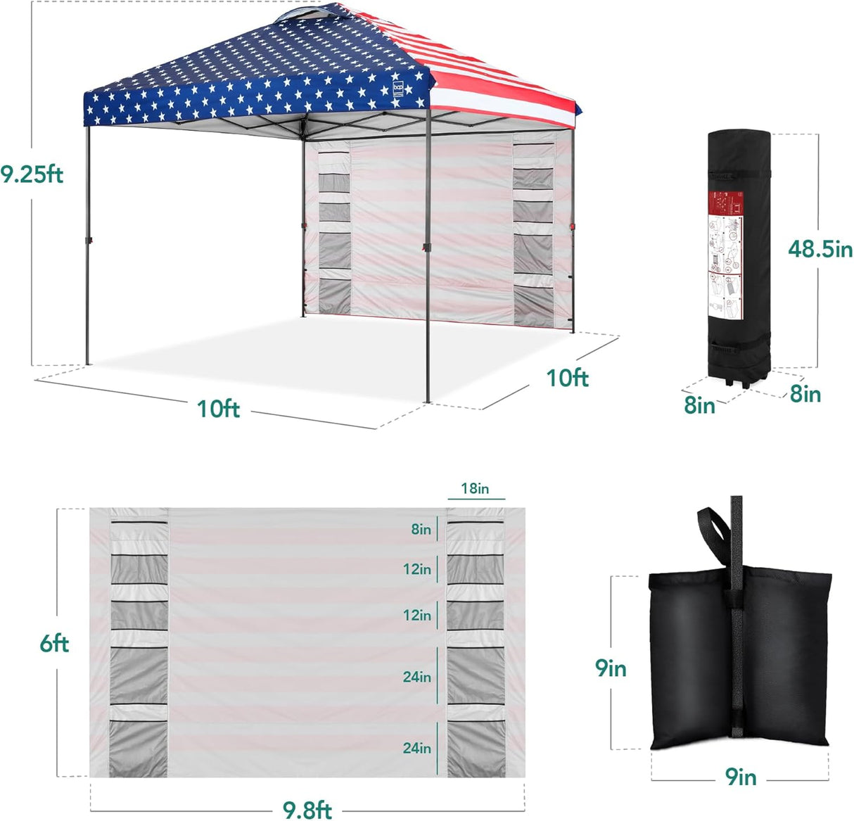 Carpa Plegable 10x10ft con Paredes Americanas y Bolsas