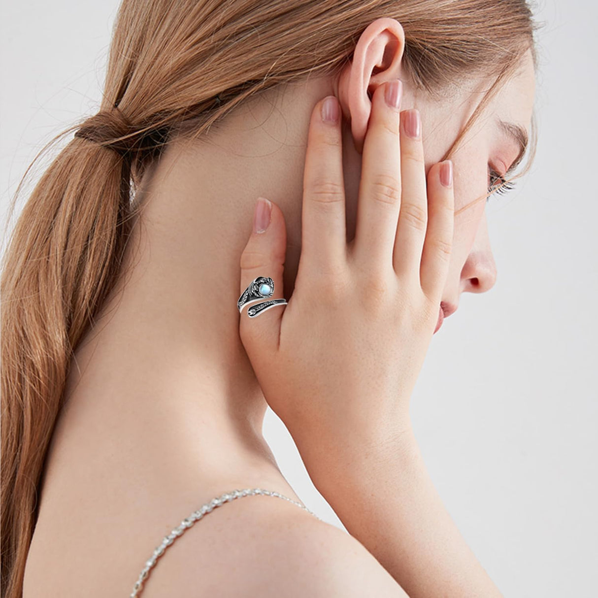 Anillo Ajustable de Girasol/Dragón/Estrella de David en Plata