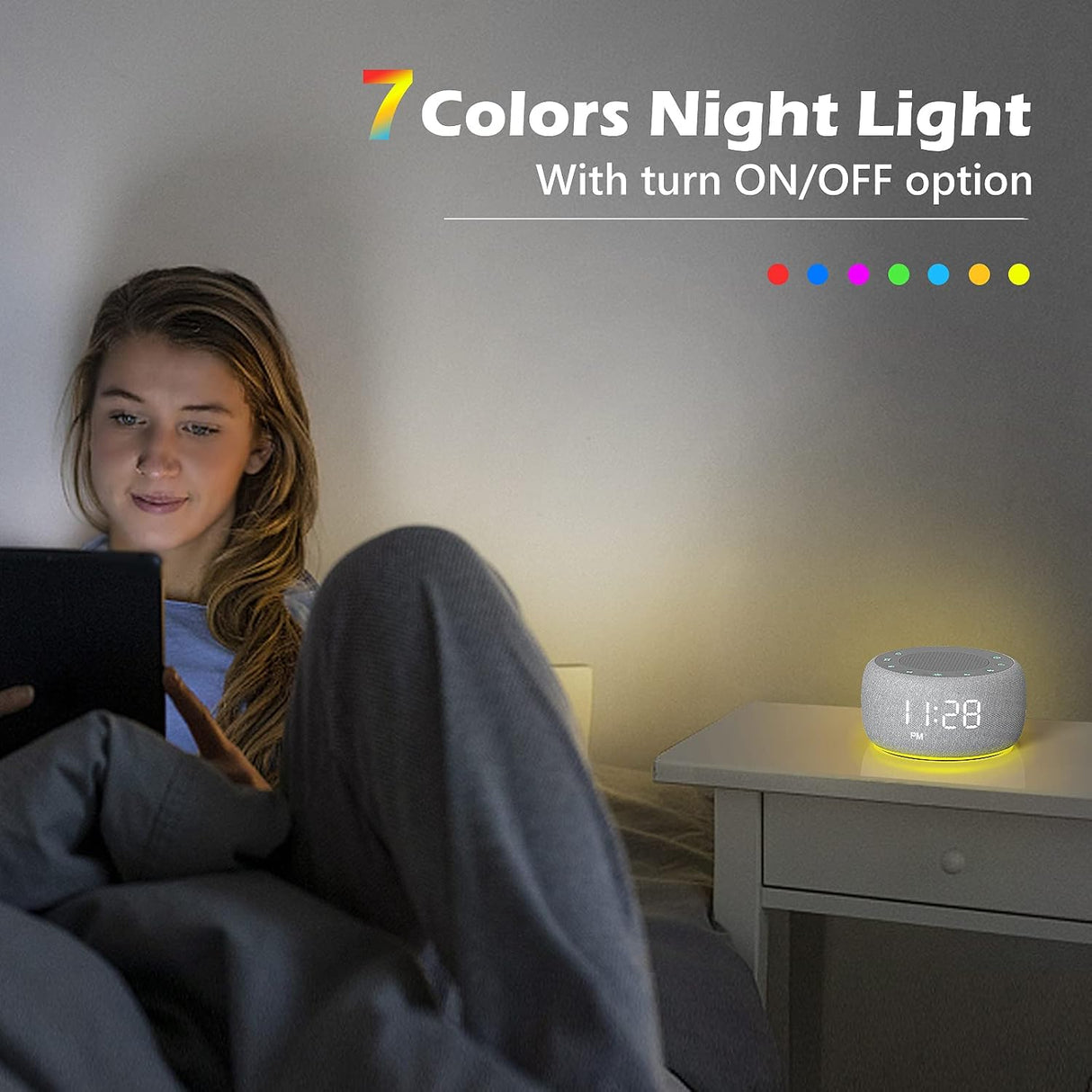 Máquina de Sonido y Reloj Despertador 2 en 1, 18 Sonidos, Luz Nocturna