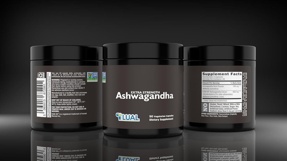 Suplemento Ashwagandha LUAL KSM 66 - 600mg Extracto 700mg
