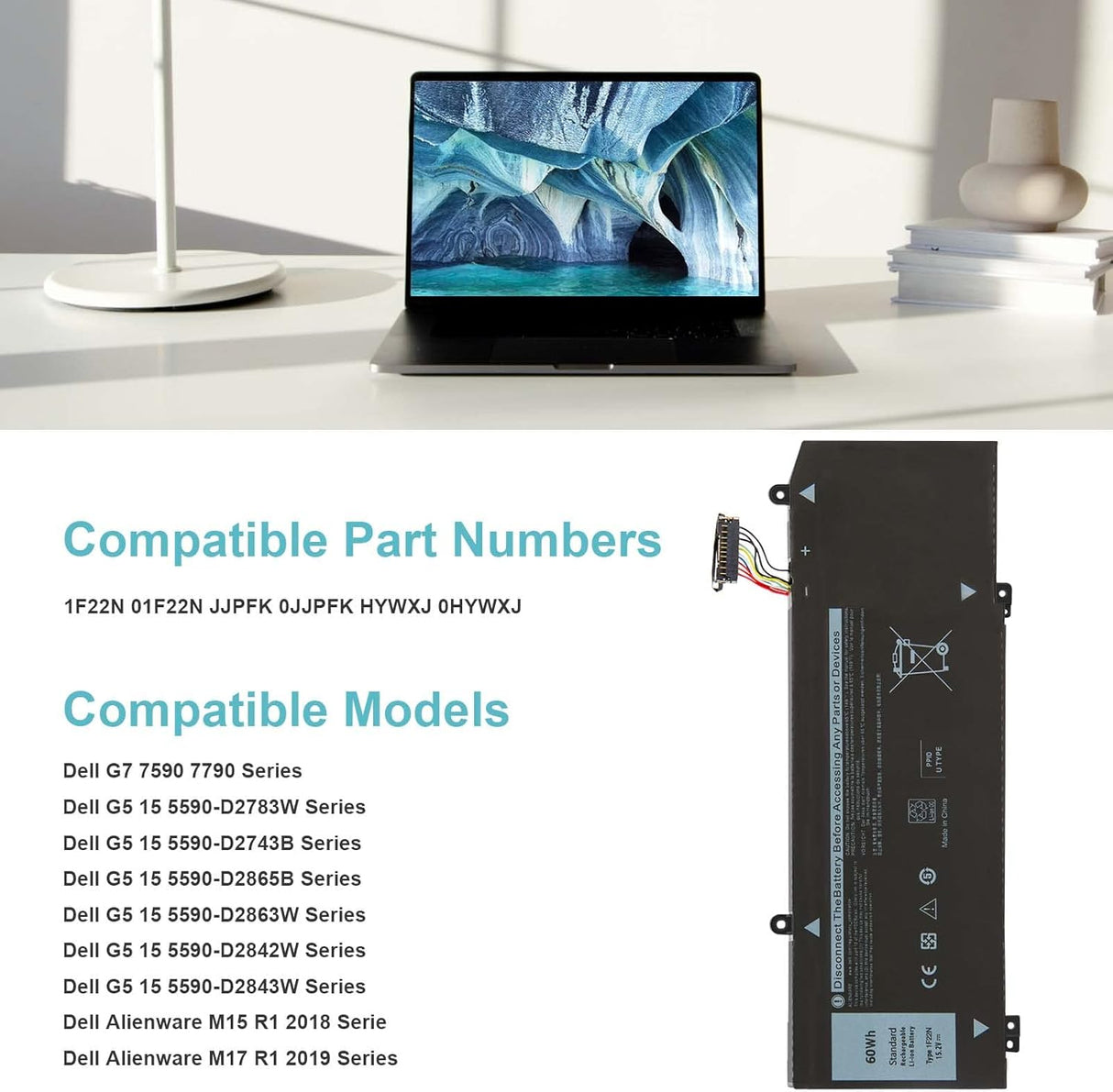Batería 1F22N para Laptop Alienware y G5/G7, Modelos Varios