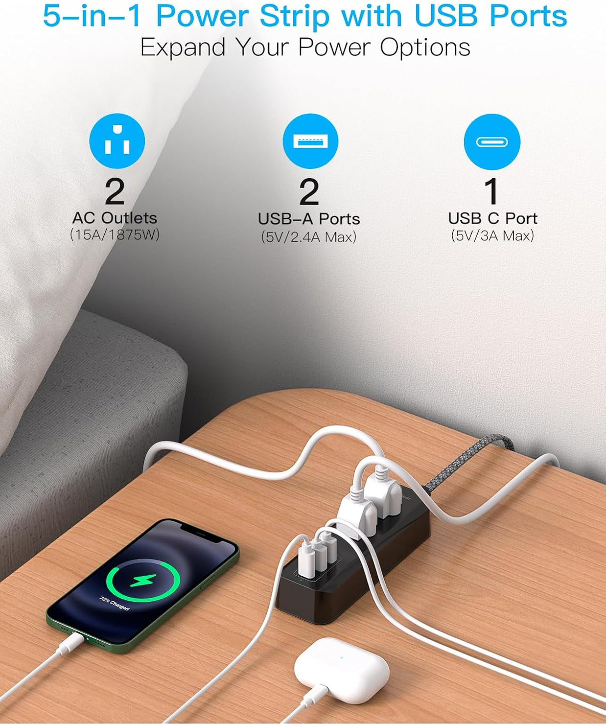 Cruise Essentials - Tira de alimentación de viaje USB C