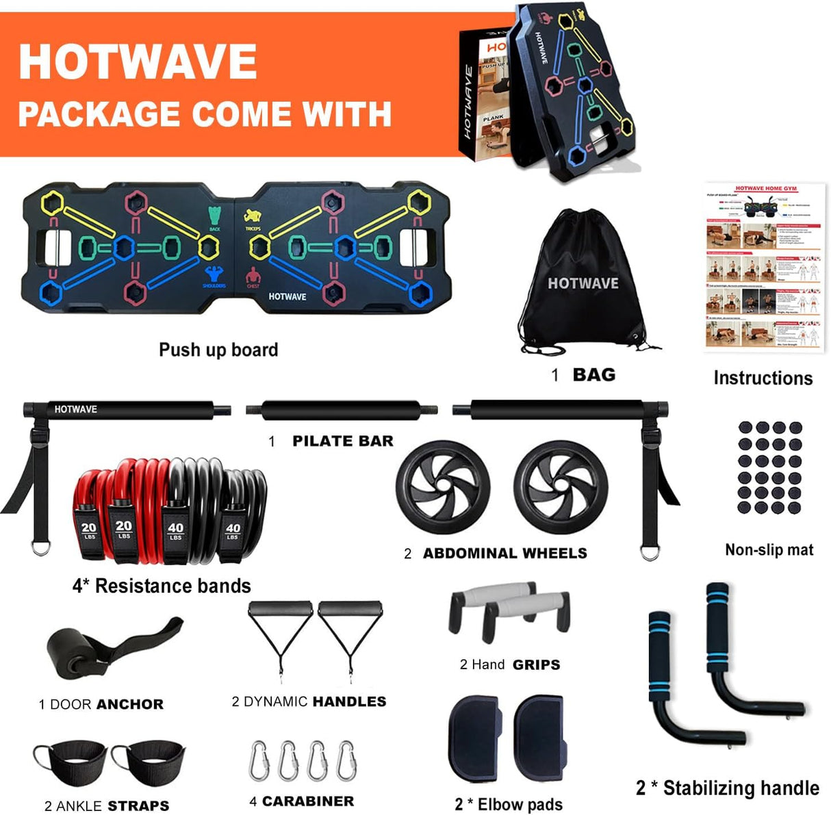 Equipamiento de Ejercicio HOTWAVE con 20 Accesorios, Modelo Pro