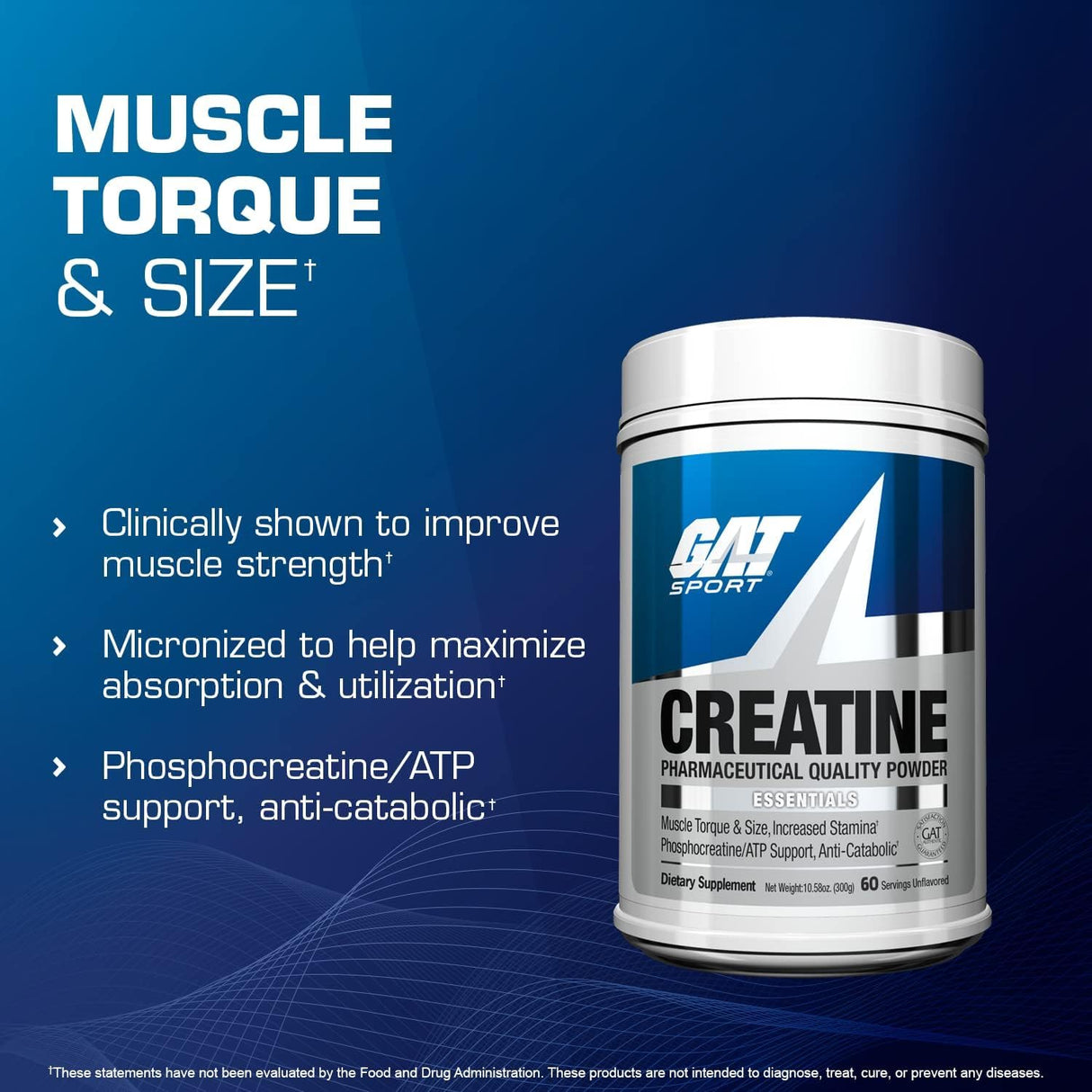 Creatina Monohidrato GAT SPORT 300g, Fuerza, Salud, Resistencia