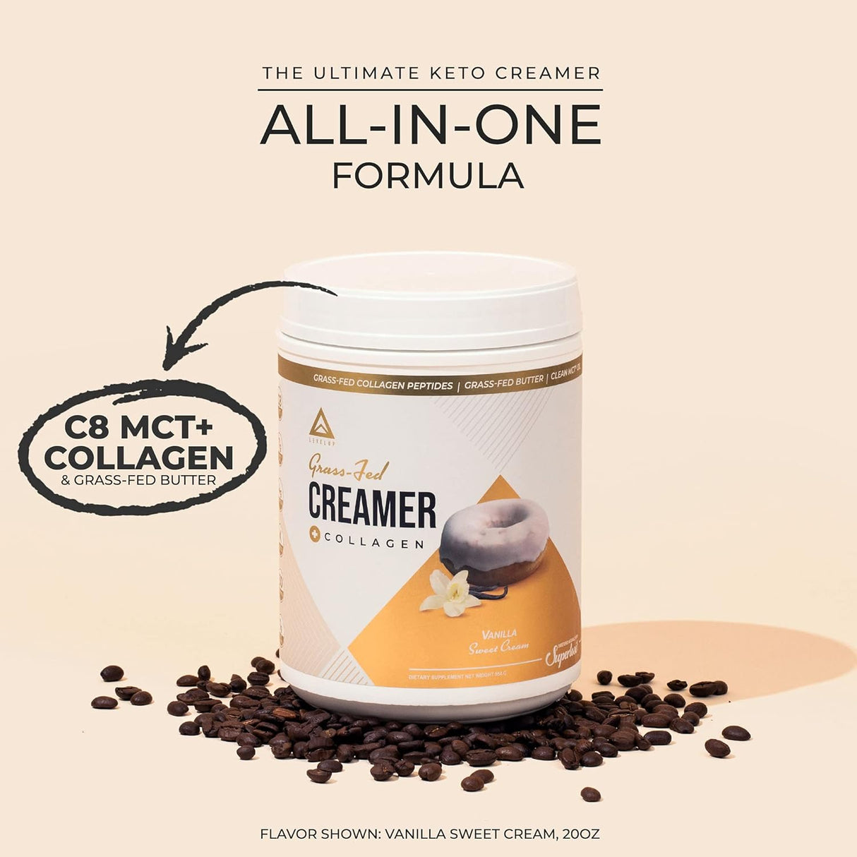Suplementos con C8 MCT proteína de colágeno crema de café