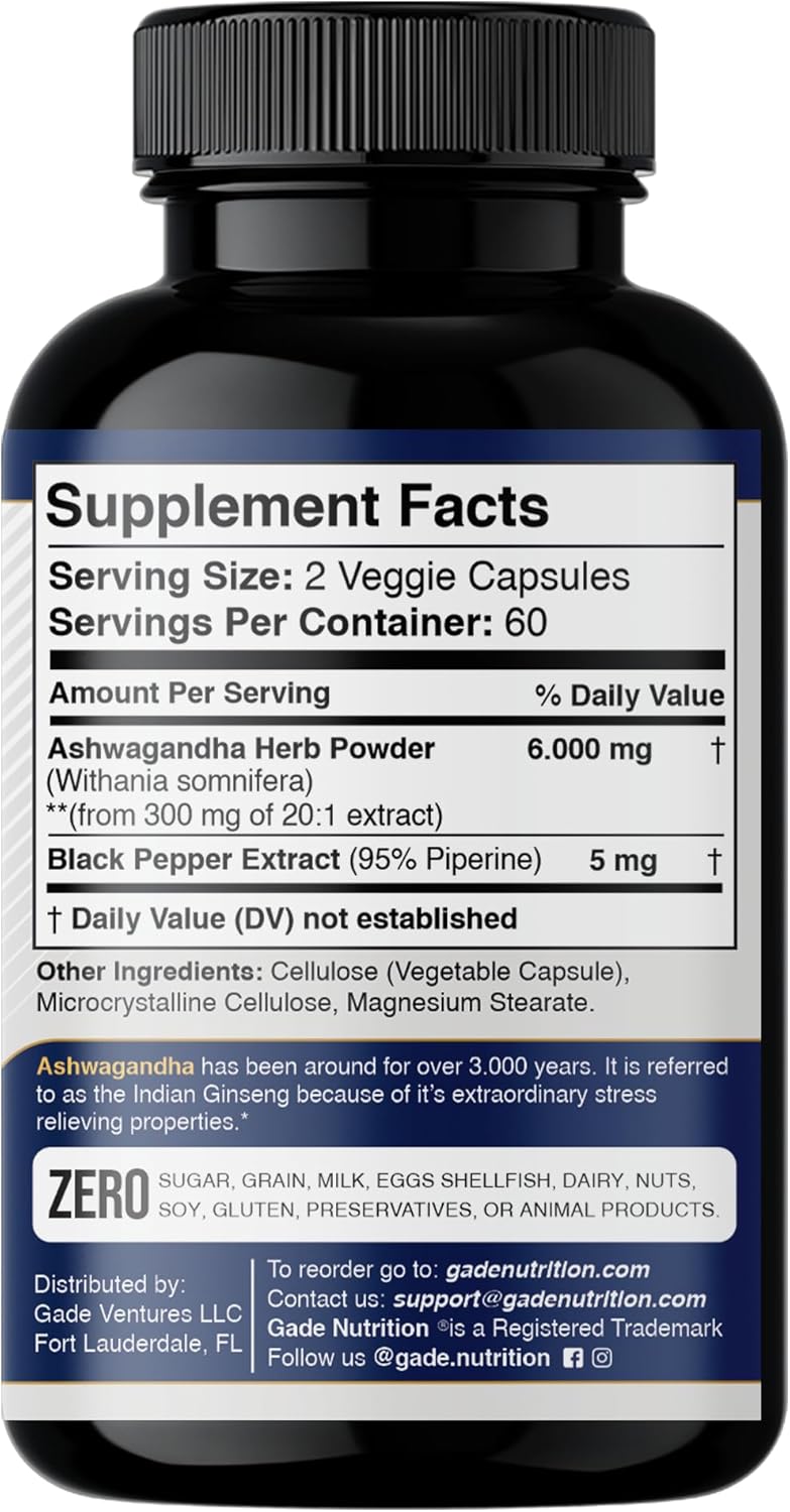 Suplementos de Ashwagandha 6000mg, Veggie Cápsulas, 120 Uds.