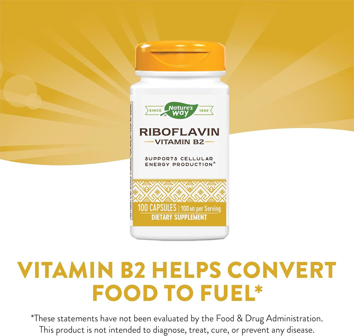 Suplemento Riboflavina Vitamina B2 100 mg 100 Cápsulas