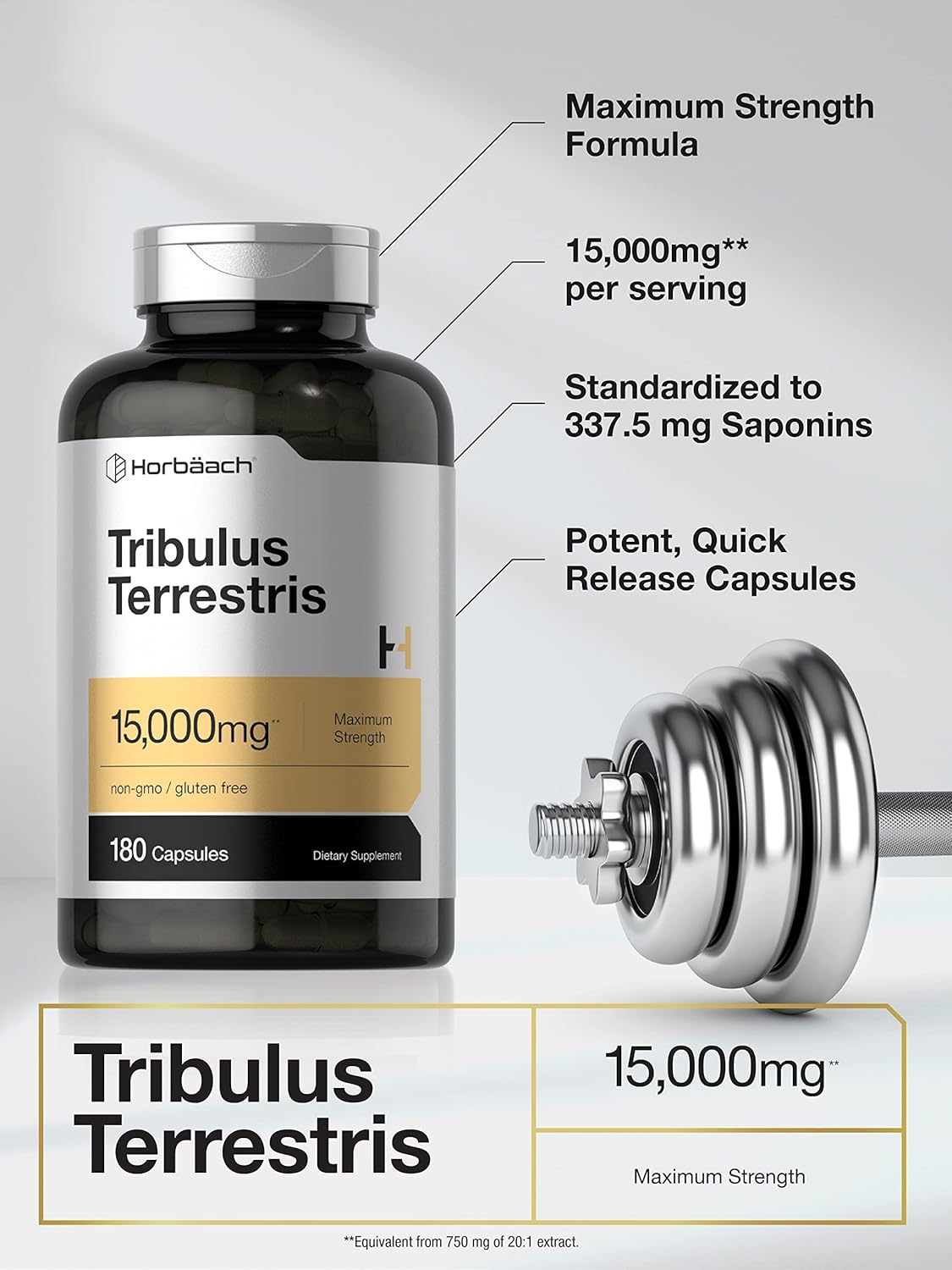 Suplemento Tribulus Terrestris para hombres 15000mg 180 cap