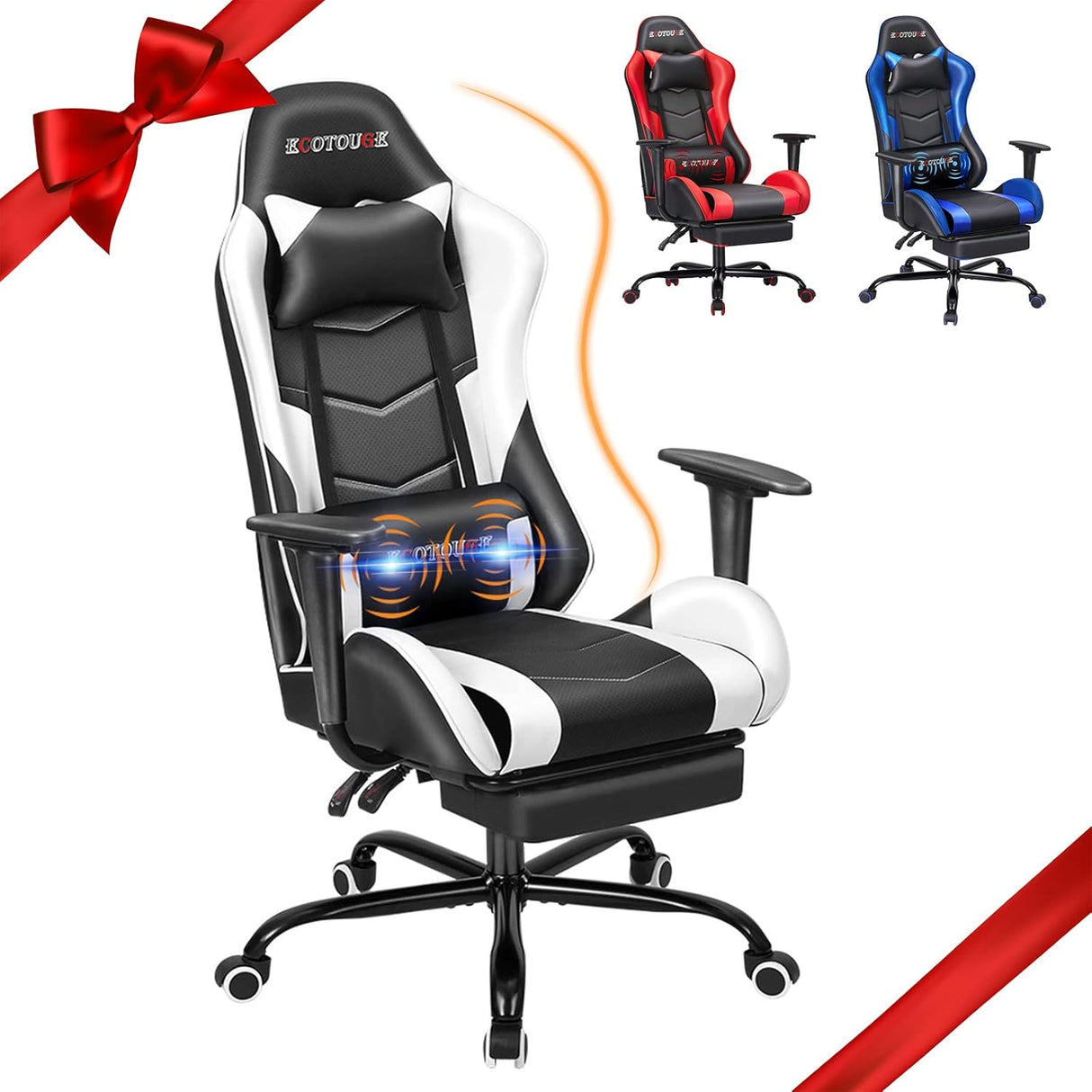Silla Gamer de masaje de PC con reposapiés ECOTOUGE