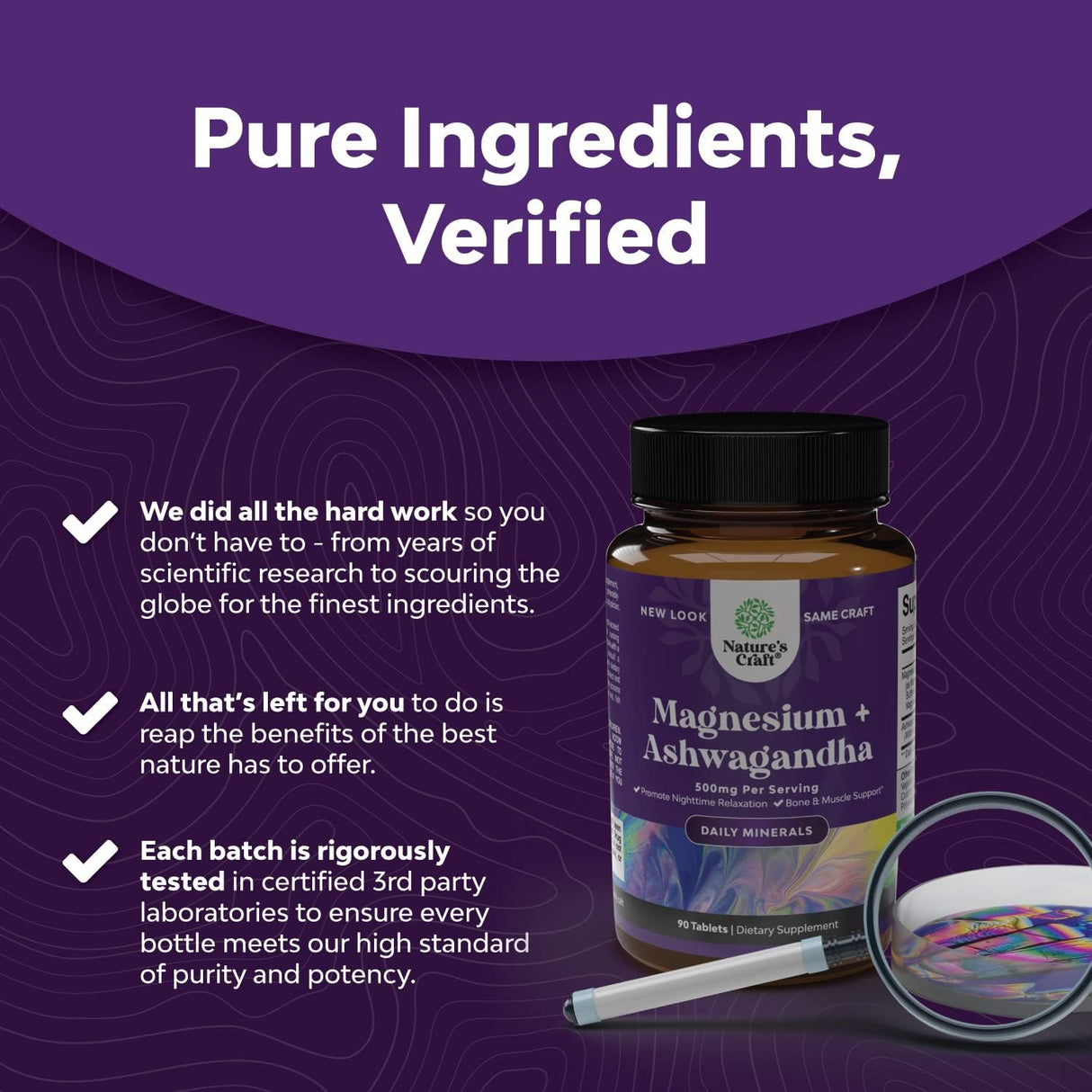 Suplemento Glicinato de magnesio 500 mg y Ashwagandha