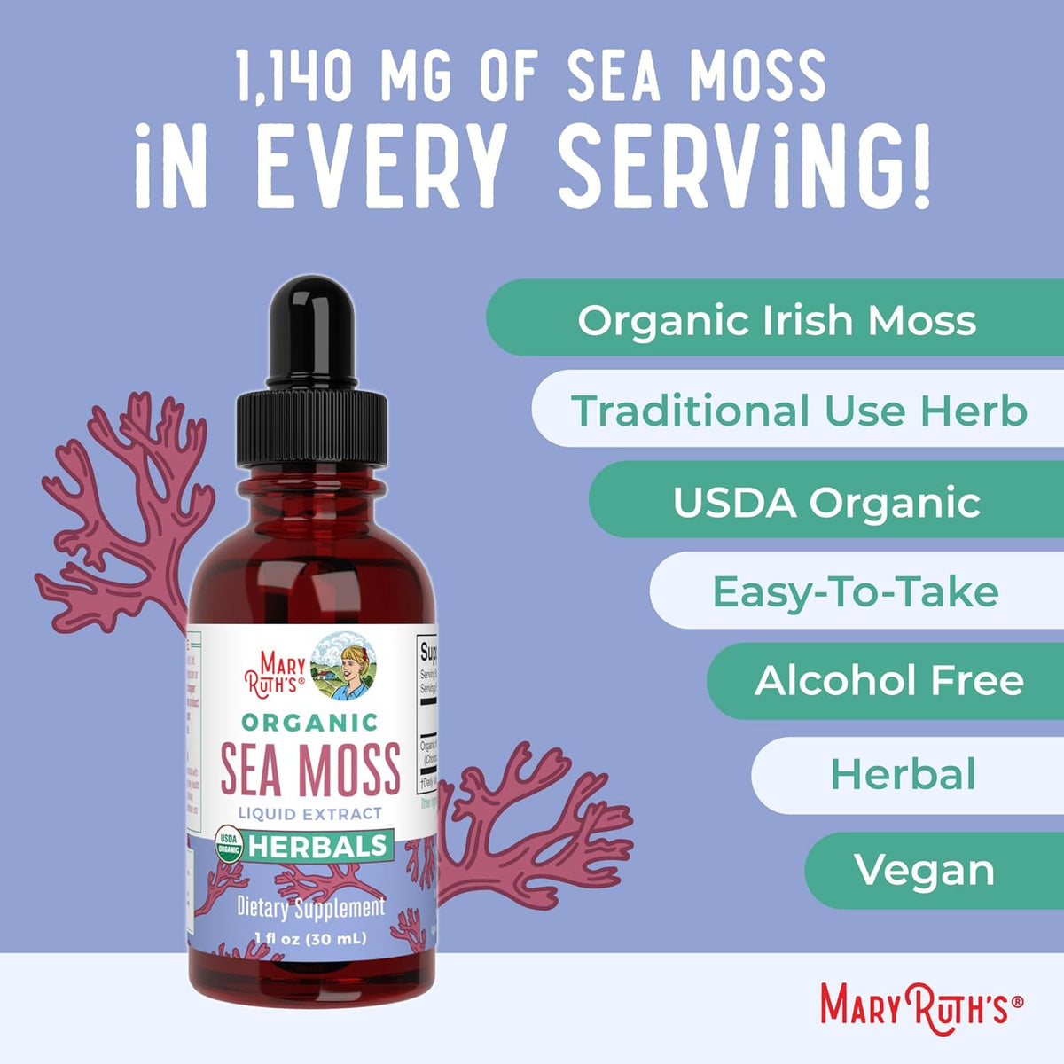 Suero de alga marina irlandesa MaryRuth Organics orgánico, sin azúcar