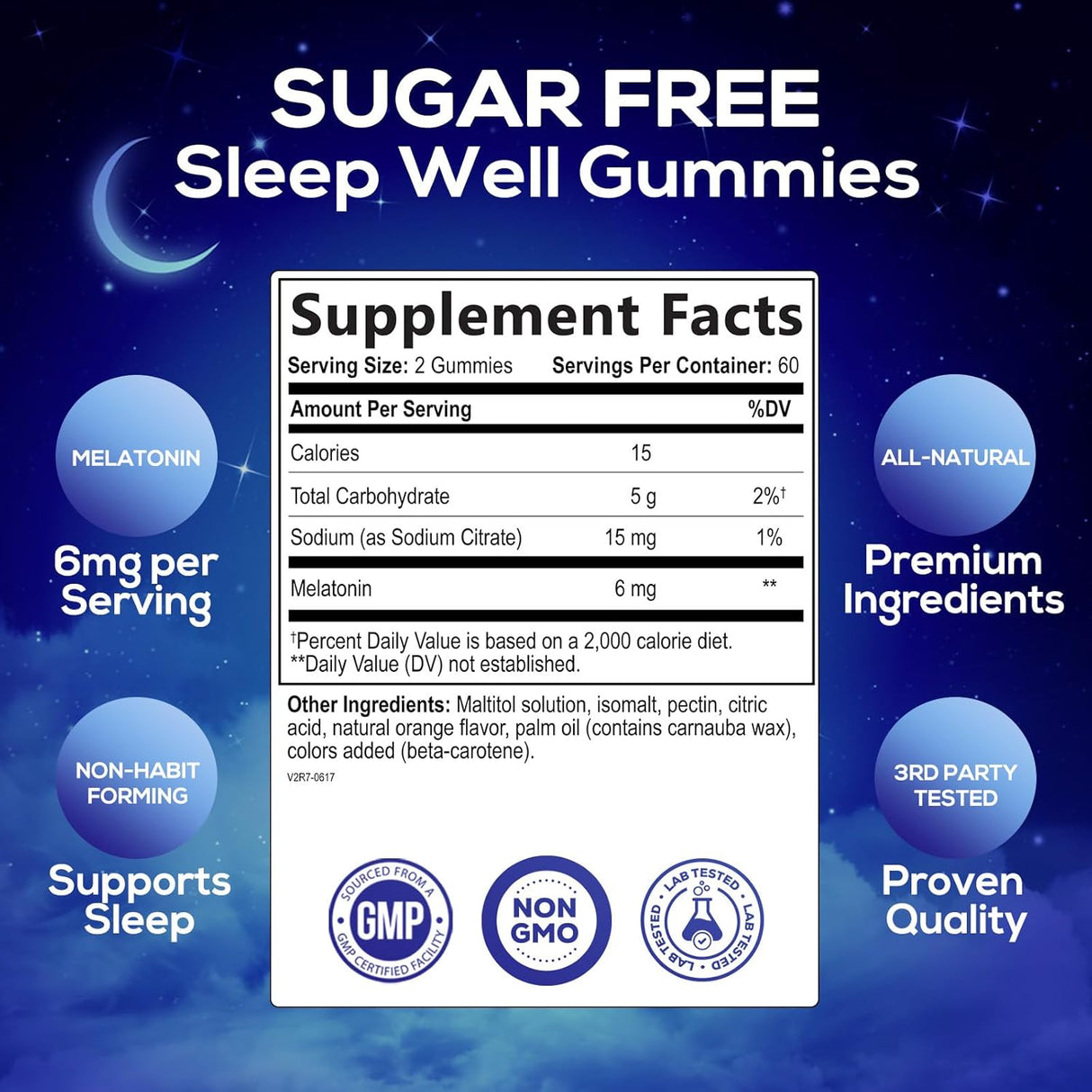 Gomitas de Melatonina Sin Azúcar 6 mg - 120 Gummies Extra Fuerza