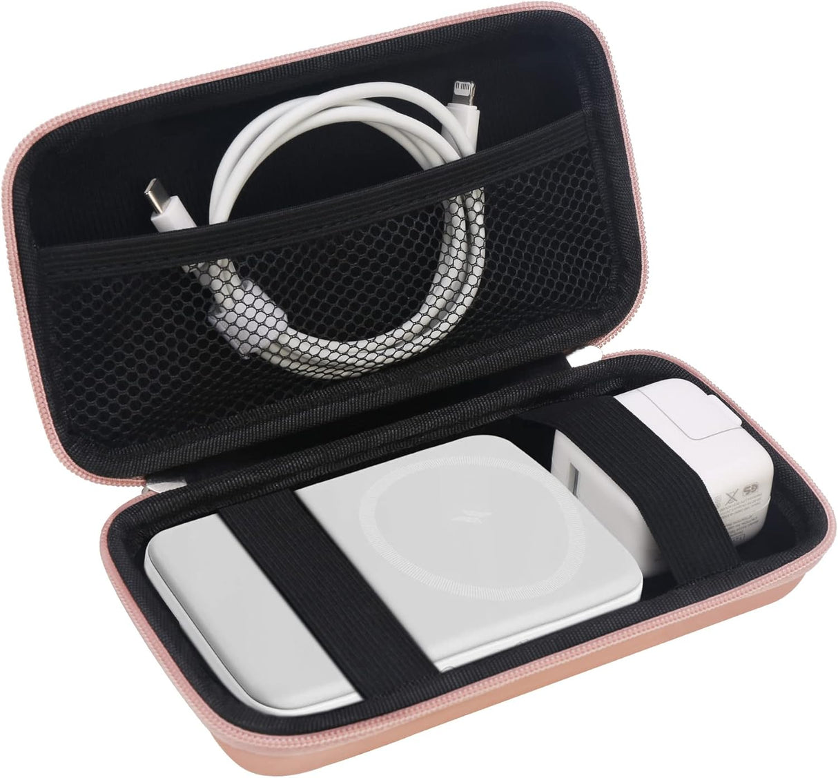 Elonbo Estuche rígido de viaje para Anker 622/633 / 521 batería magnética (MagGo), cargador portátil inalámbrico plegable magnético de almacenamiento de banco de energía, bolsillo de malla adicional para cable de carga, oro rosa