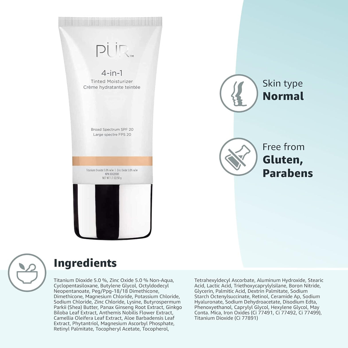 Cuidado Facial Hidratante tintado 4 en 1 con SPF 20