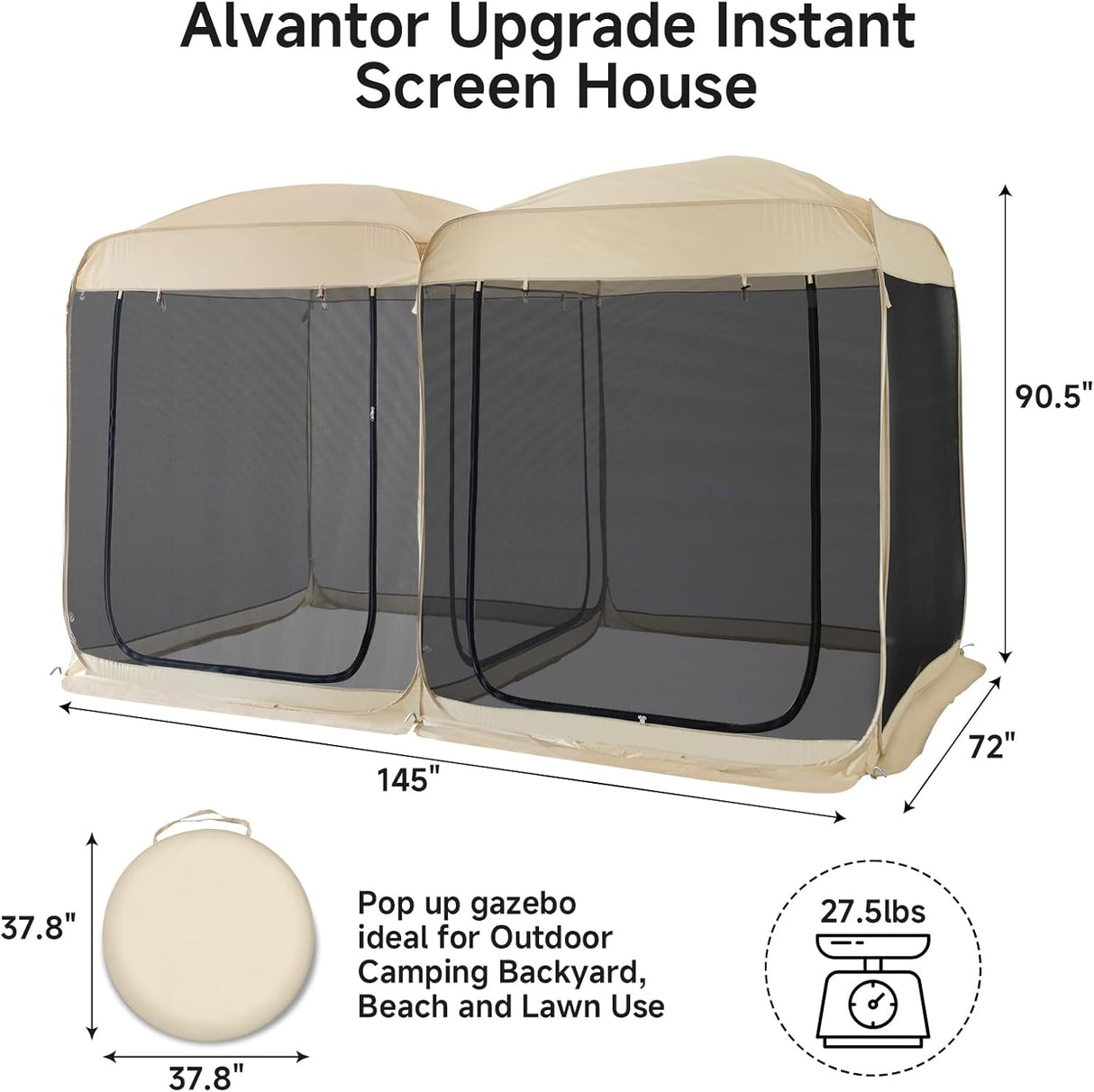 Tienda de Pantalla Alvantor 2 en 1, Carpa Pop Up 12' x 7.5