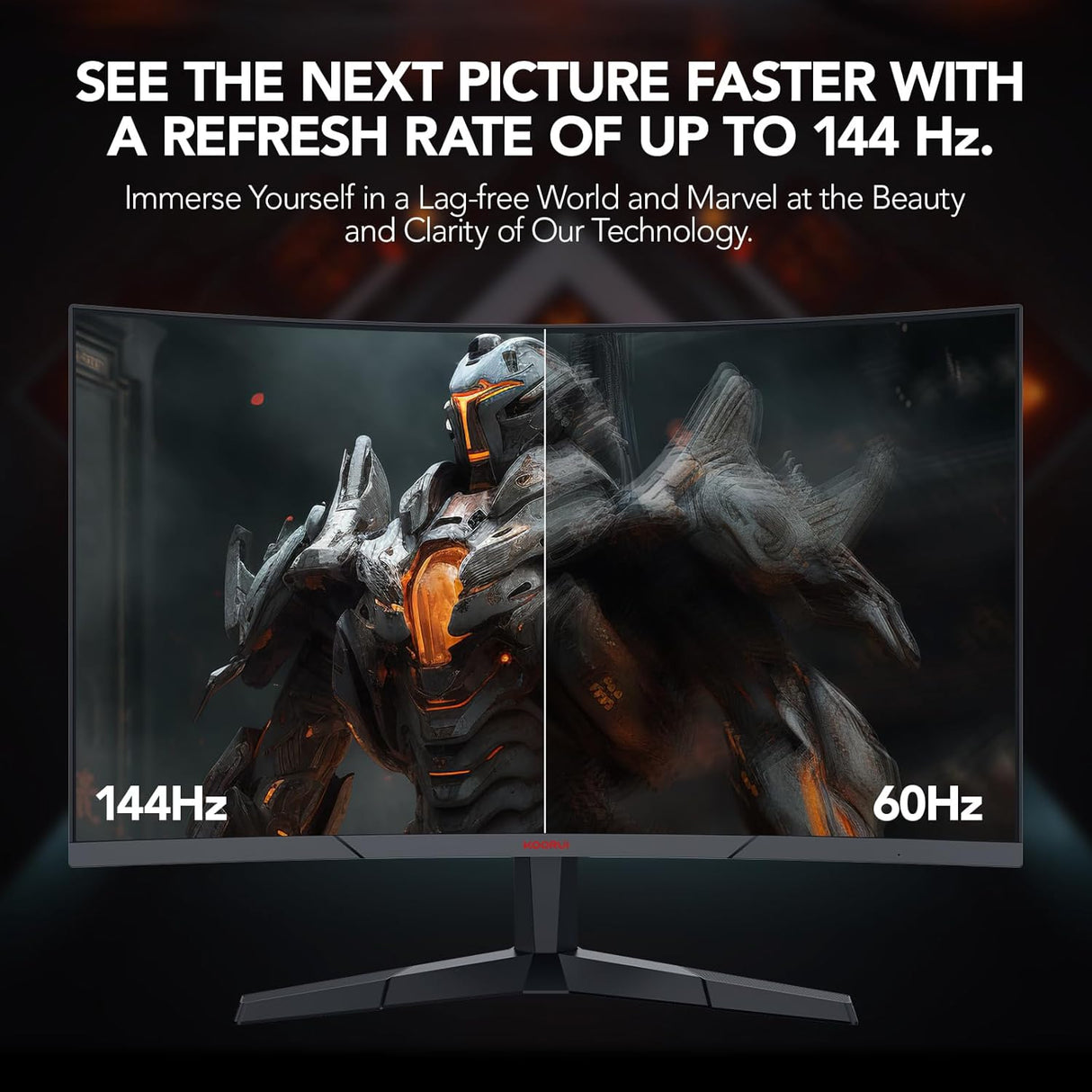 Monitor KOORUI 27 QHD 2560P 144Hz Curvo, Ajustable, 1ms