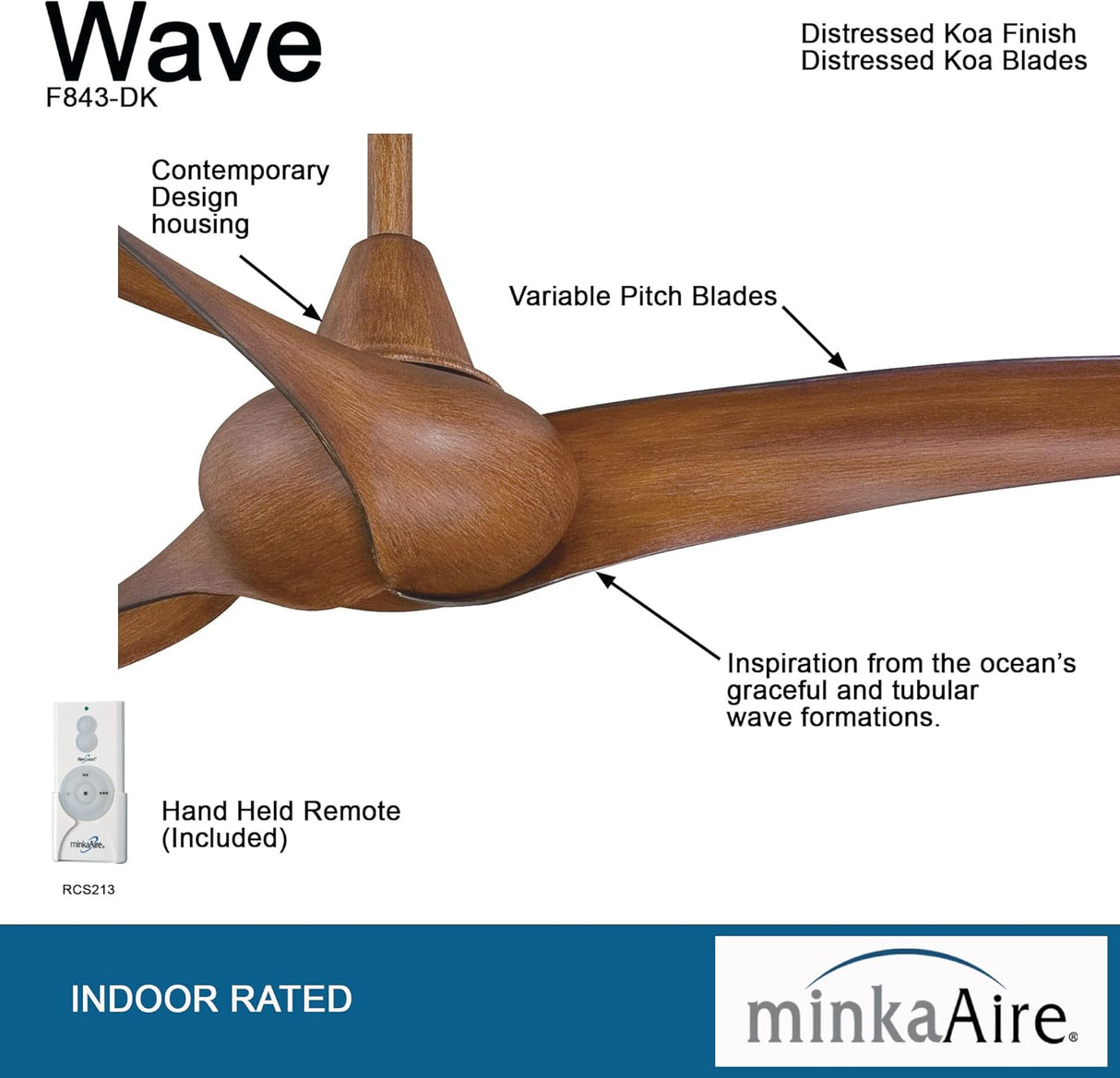 Ventilador con control remoto, Blanco F843-DK MINKA-AIRE