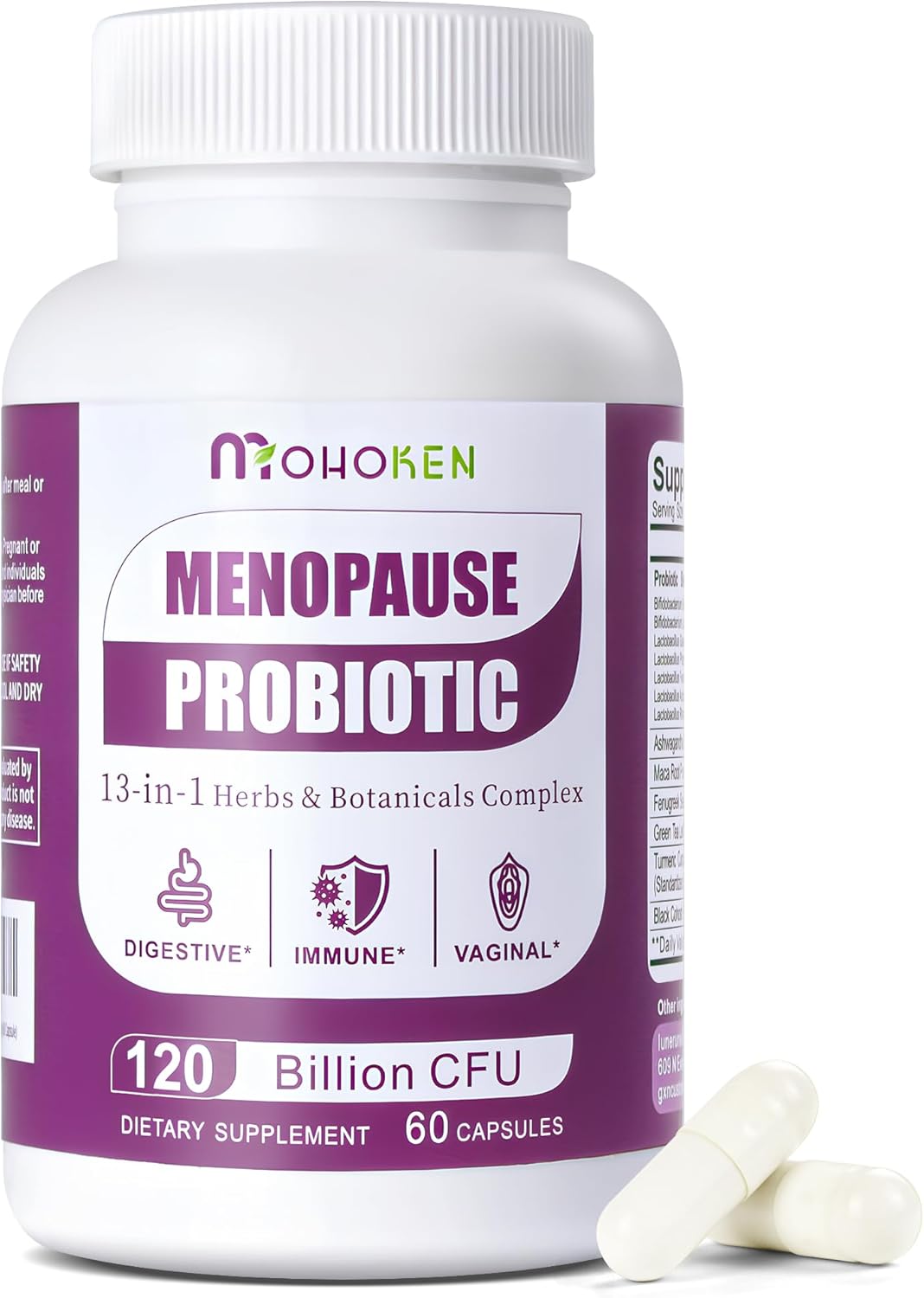 Suplemento Menopausia Mujer, 120B CFU, 13-herbas, 60 cápsulas