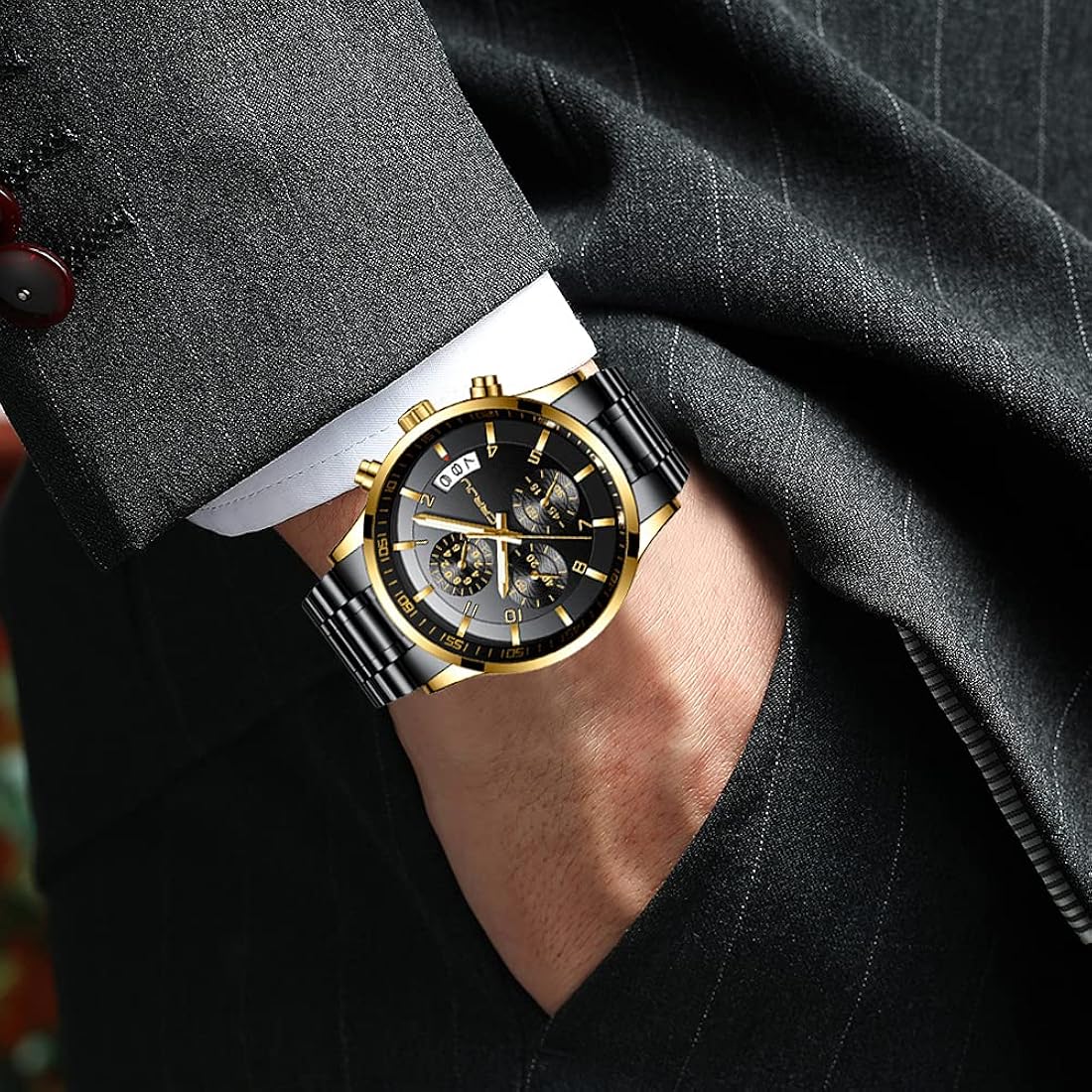 Reloj para hombre, resistente al agua CJ2214B-G-BK CRRJU