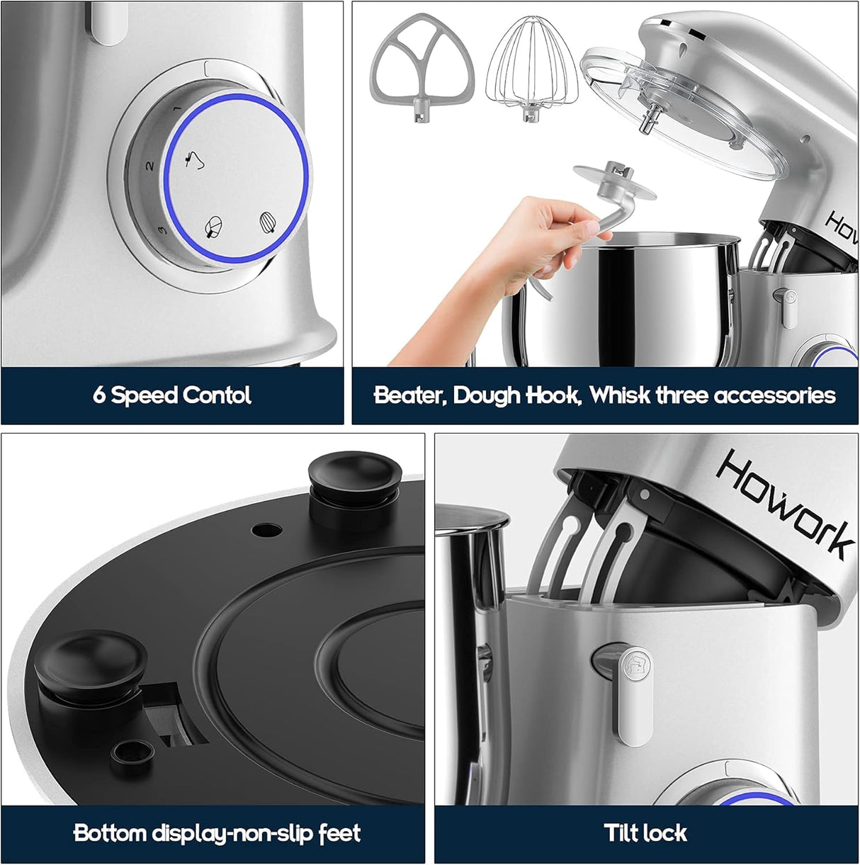 Mezcladora de Cocina HOWORK 8.5QT 660W 6+P Velocidades