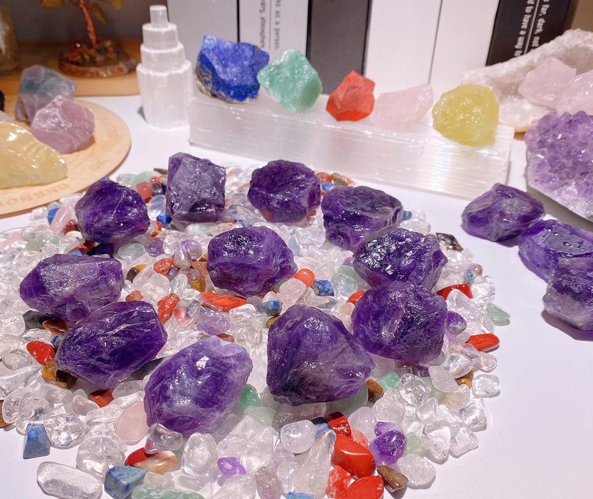 QINJIEJIE Cristales de amatista, piedras de cristal curativo