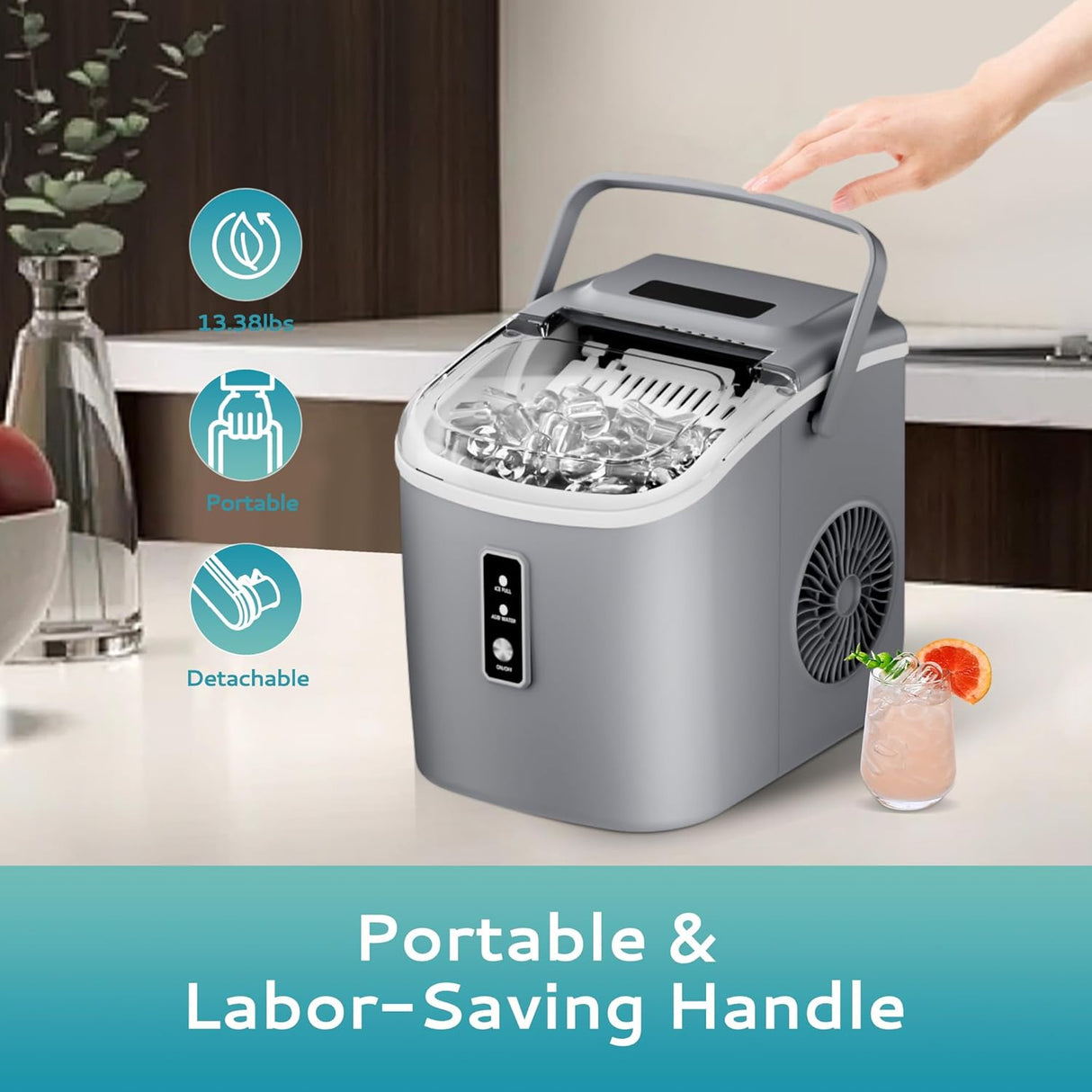 Máquina de Hielo EUHOMY, 26.5lbs/día, 9 Cubos en 6 Min.
