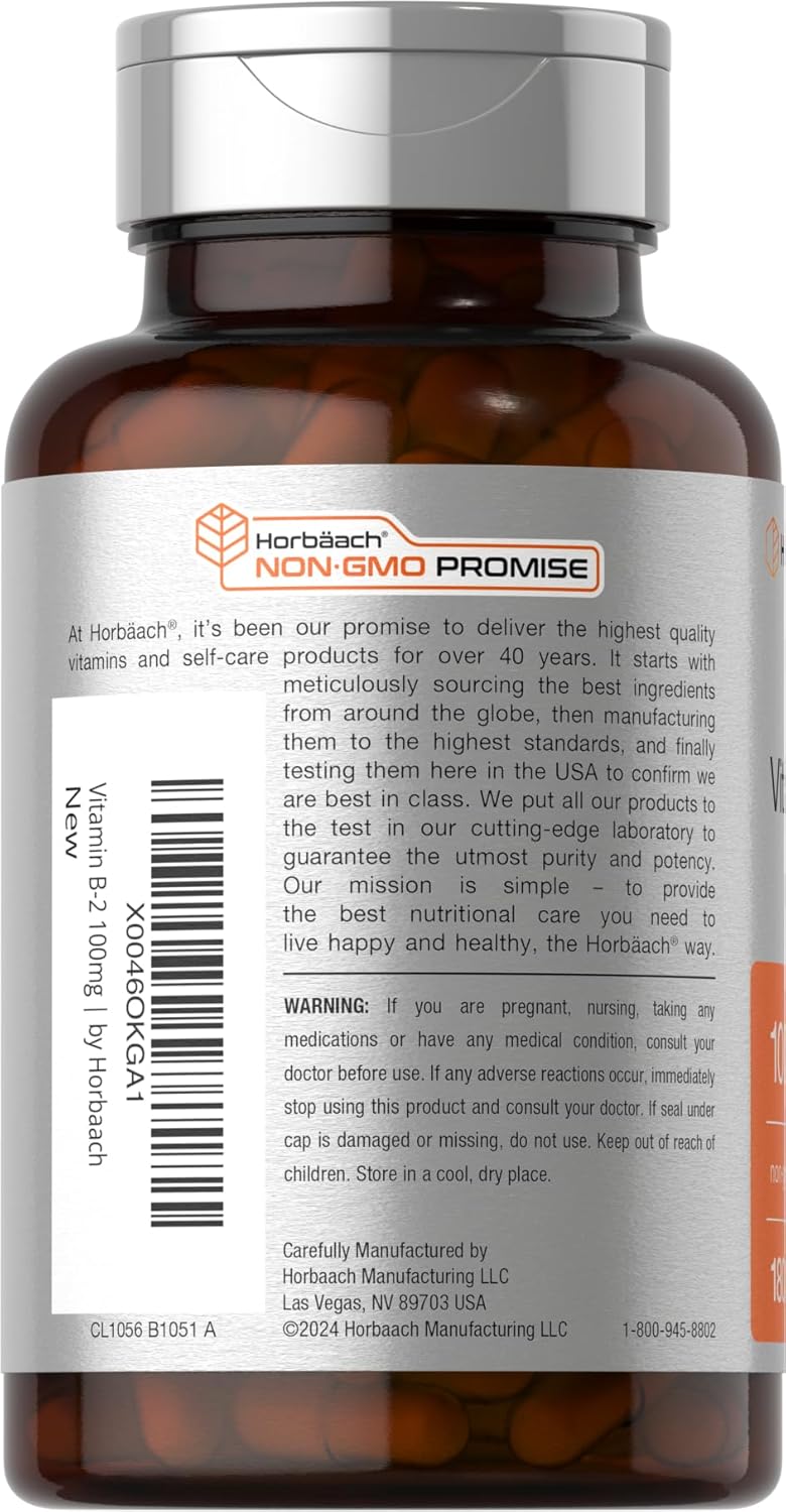Suplemento de Vitamina B2 100mg | Horbäach | 180 Cápsulas