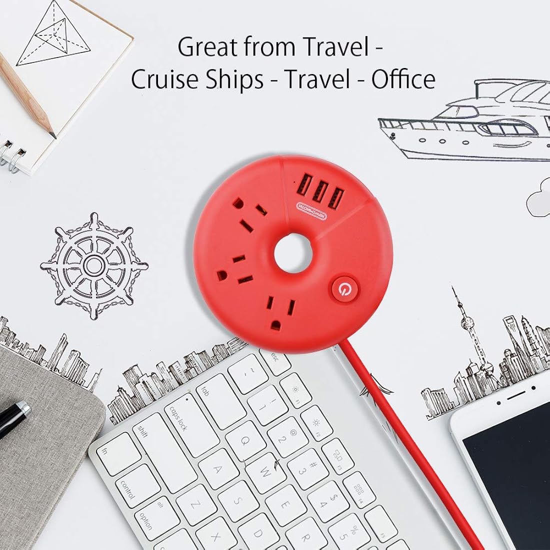 NTONPOWER - Tira de alimentación USB, estación de carga Rojo