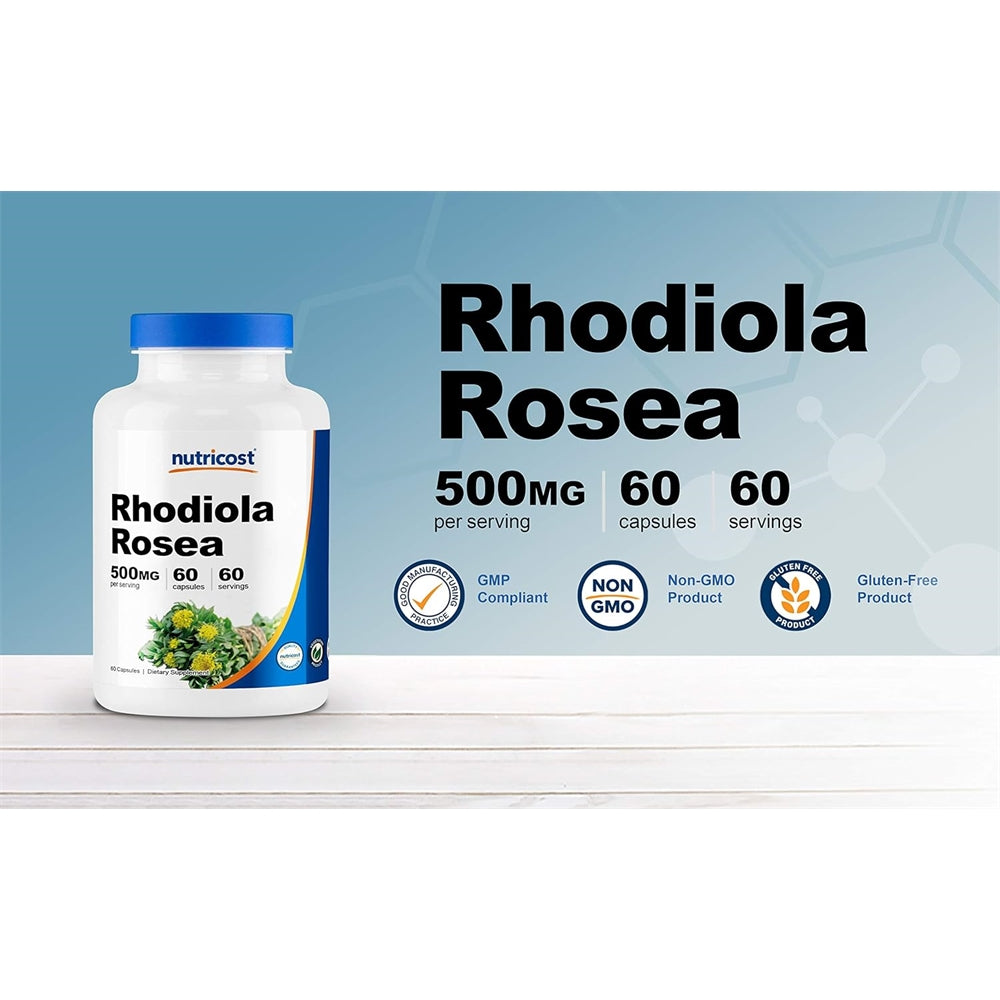 Suplementos Rhodiola Rosea 500 mg, 60 cápsulas vegetarianas