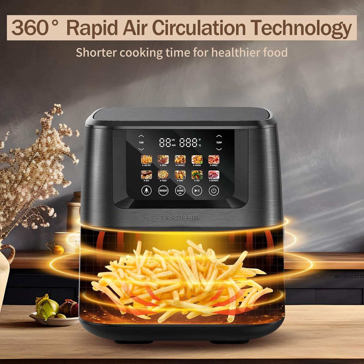 Freidora de aire SEEDEEM Max XL, 8 cuartos, 10 en 1, LCD