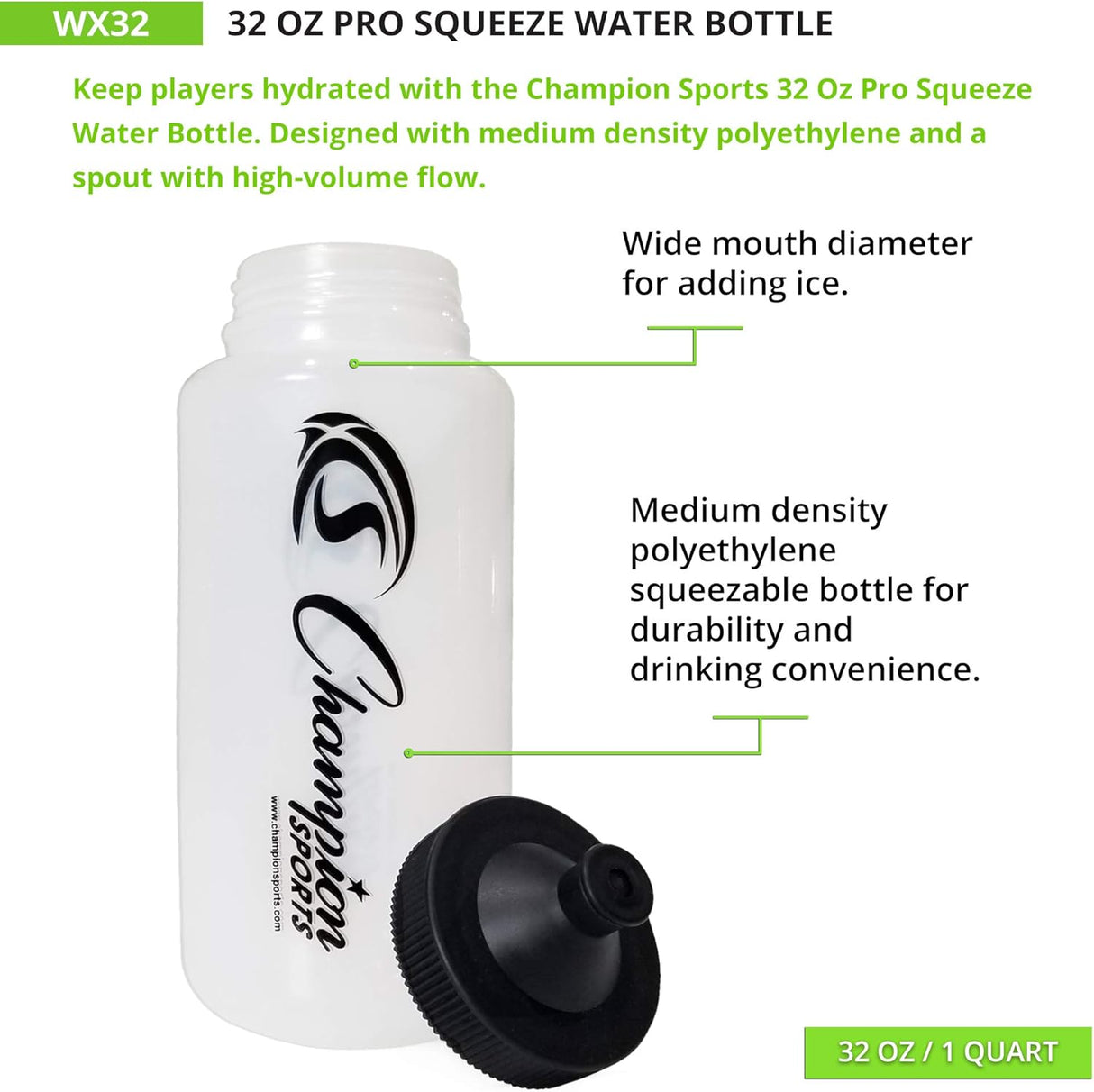 Champion Sports Botella de agua WX32 Pro Squeeze