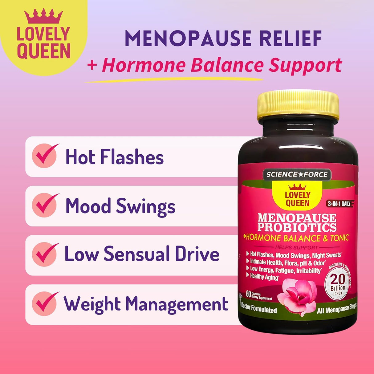 Suplemento para Menopausia, Equilibrio Hormonal, Peso, 60 cápsulas