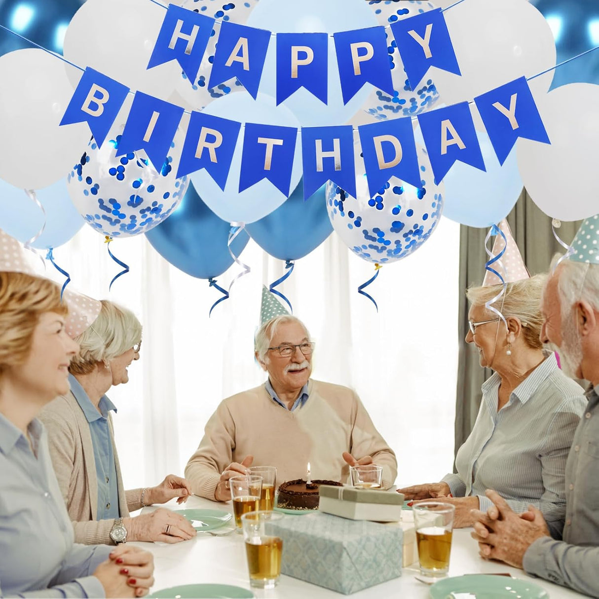 Decoración Cumpleaños Azul con Globos y Cintas para Hombres y Niños