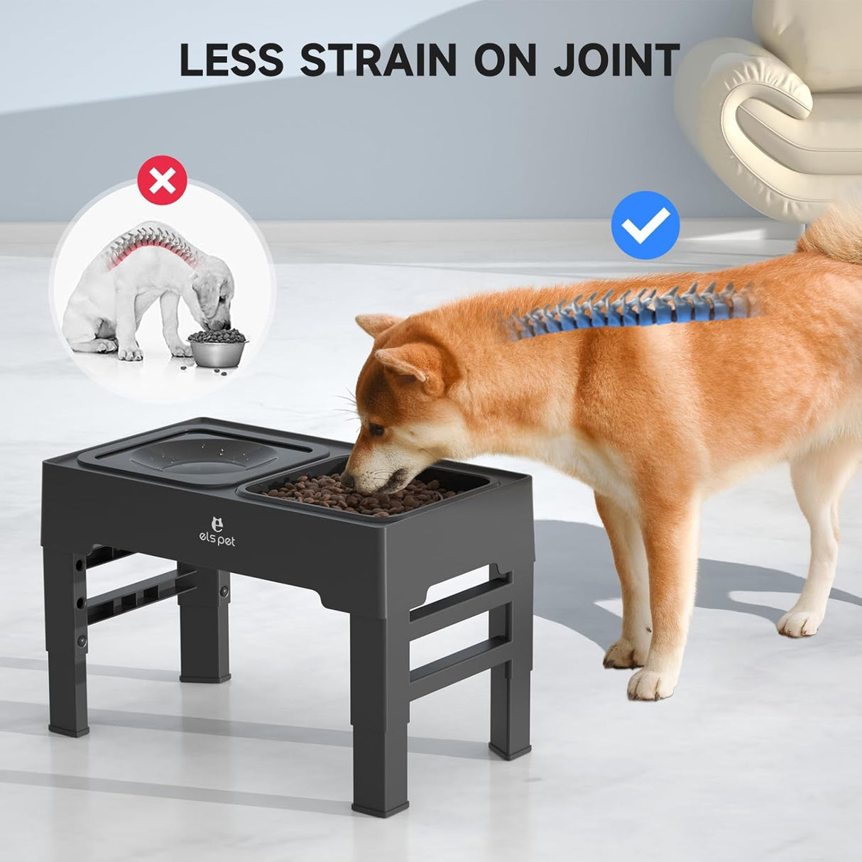 Comedero Elevado ELS para Perros, Ajustable, Acero Inoxidable