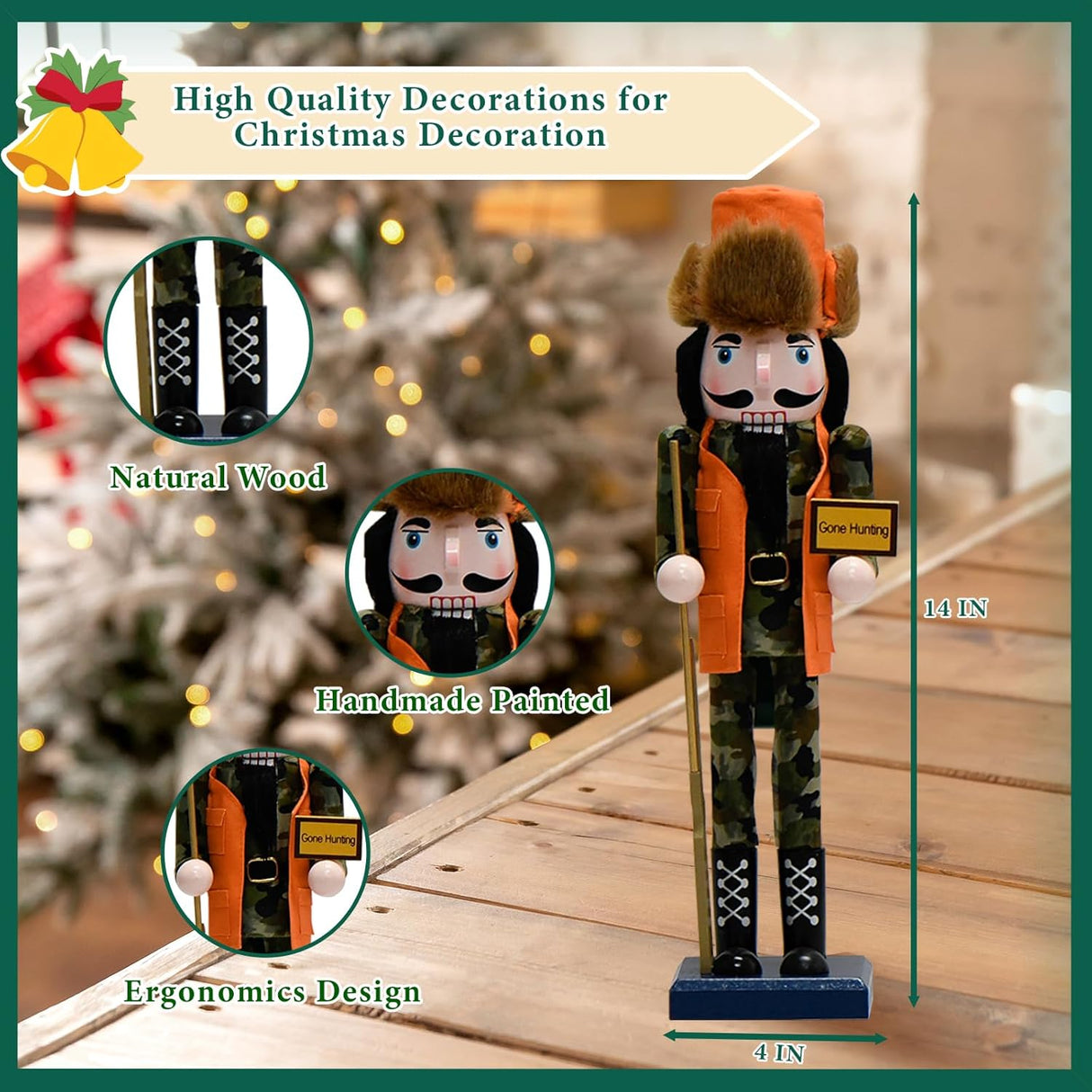 Figuras de Madera Hunter Nutcracker 15 con Sombrero Navideño