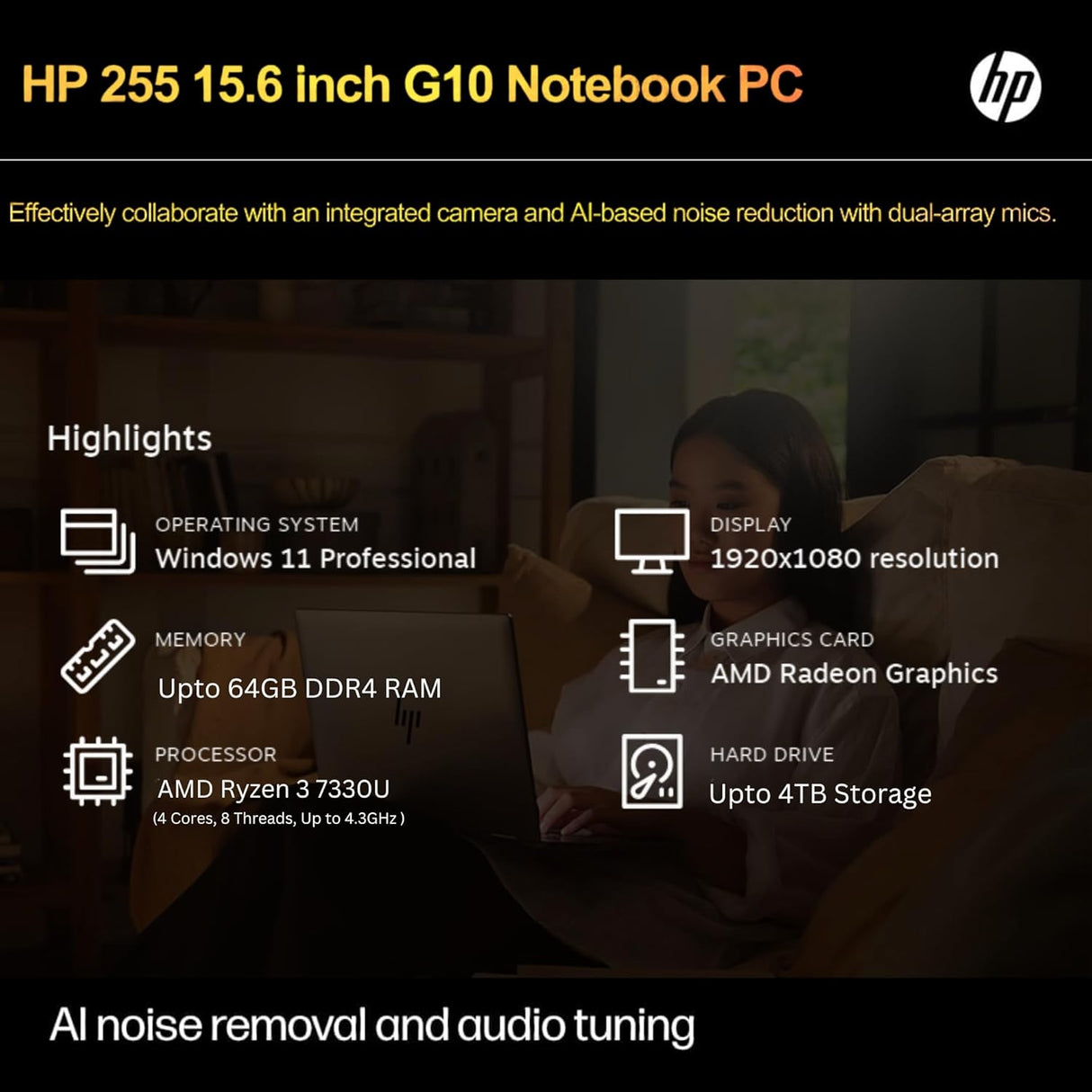 Laptop HP 255 G10, 16GB RAM, 1TB SSD, Ryzen 3 7330U