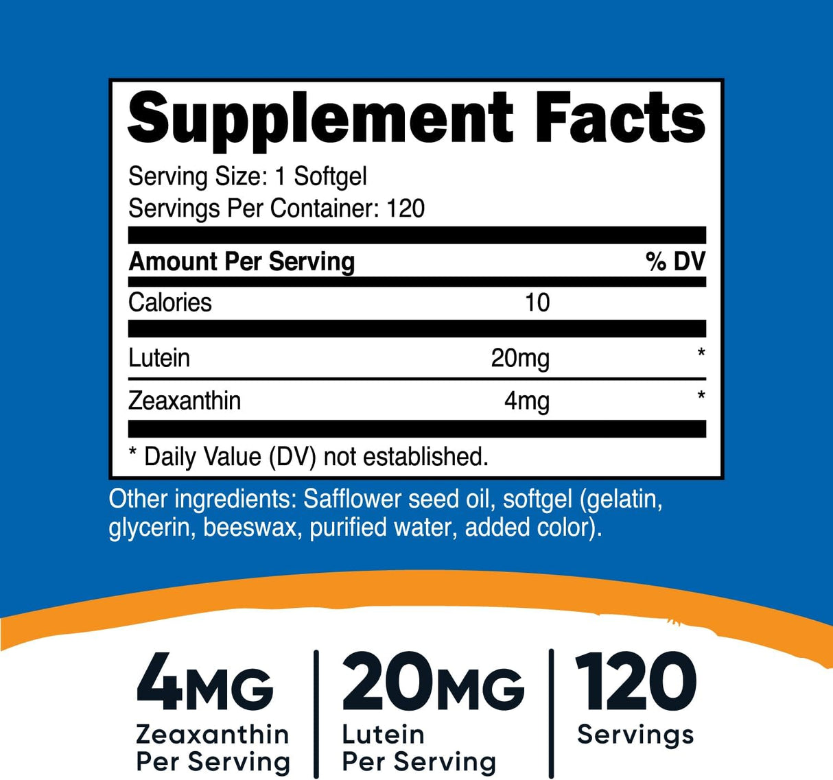 Suplemento Nutricost Zeaxantina con luteína 20 mg 120 cáp