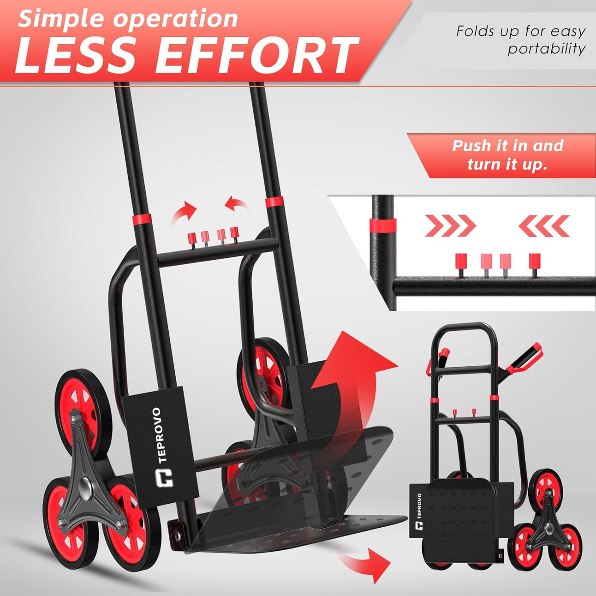 Carretilla de Escalera 440lb, Carro Plegable, 6 Ruedas, Modelo X