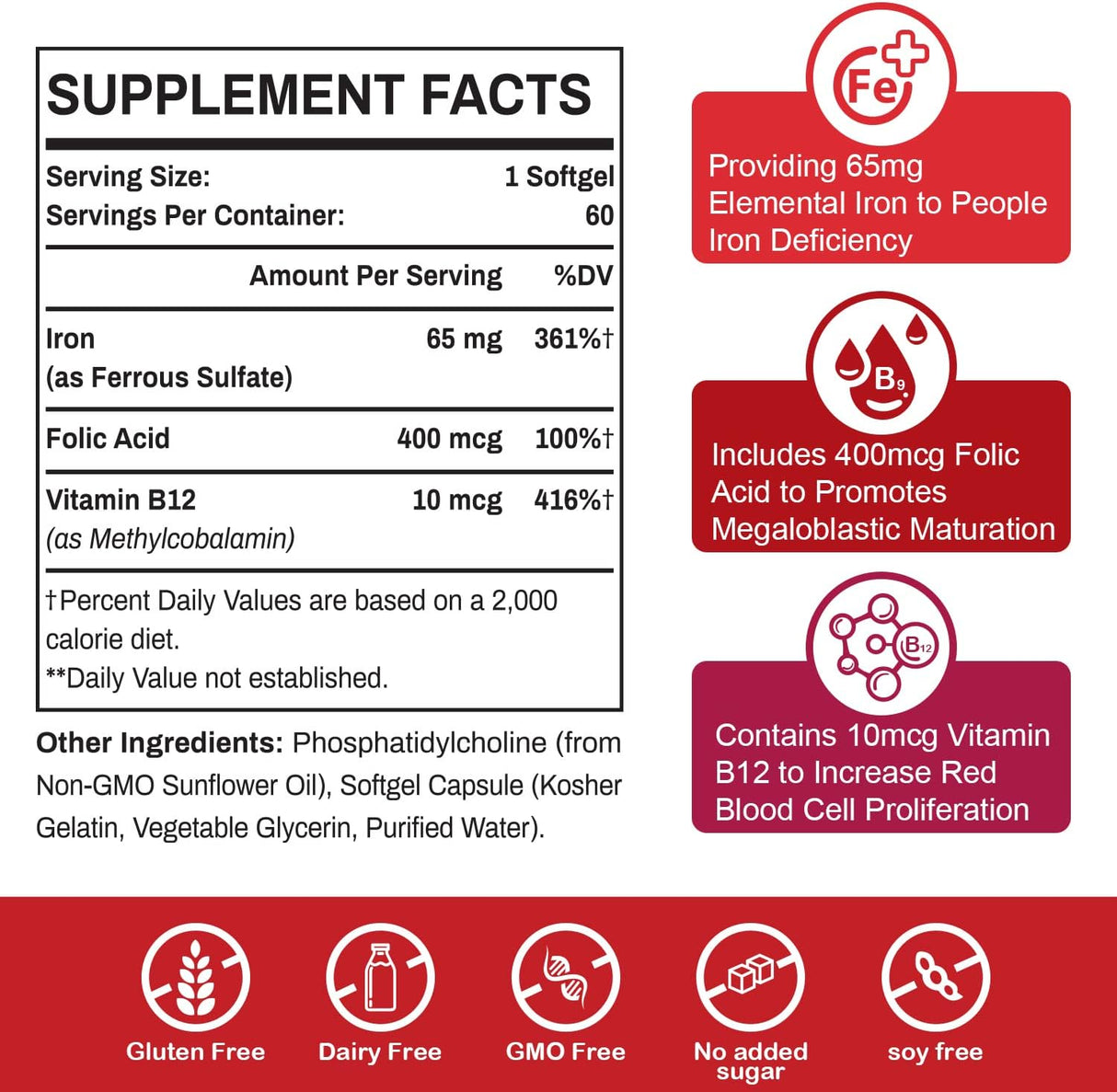 Suplemento liposomal de hierro Fe para mujeres 65 mg