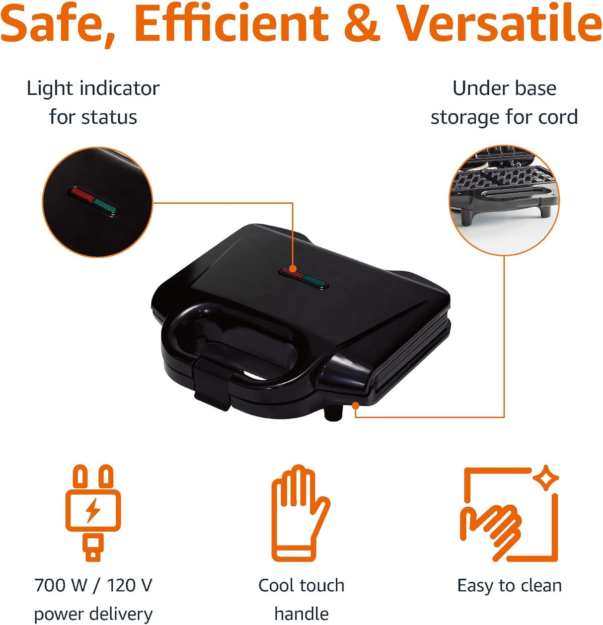 Máquina para hacer waffles de 2 rebanadas, fácil de limpiar, 700W