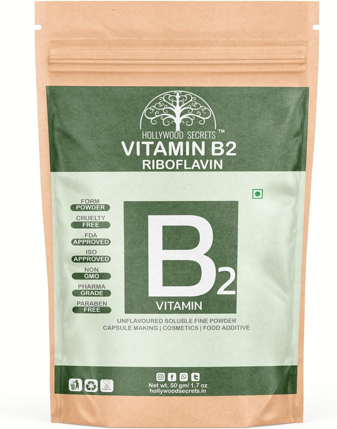 Vitamin B2 Riboflavina Polvo 50g ESH