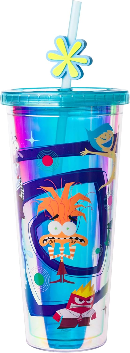 Vaso Frío Pixar Inside Out 2 con Tapa y Popote 24 oz